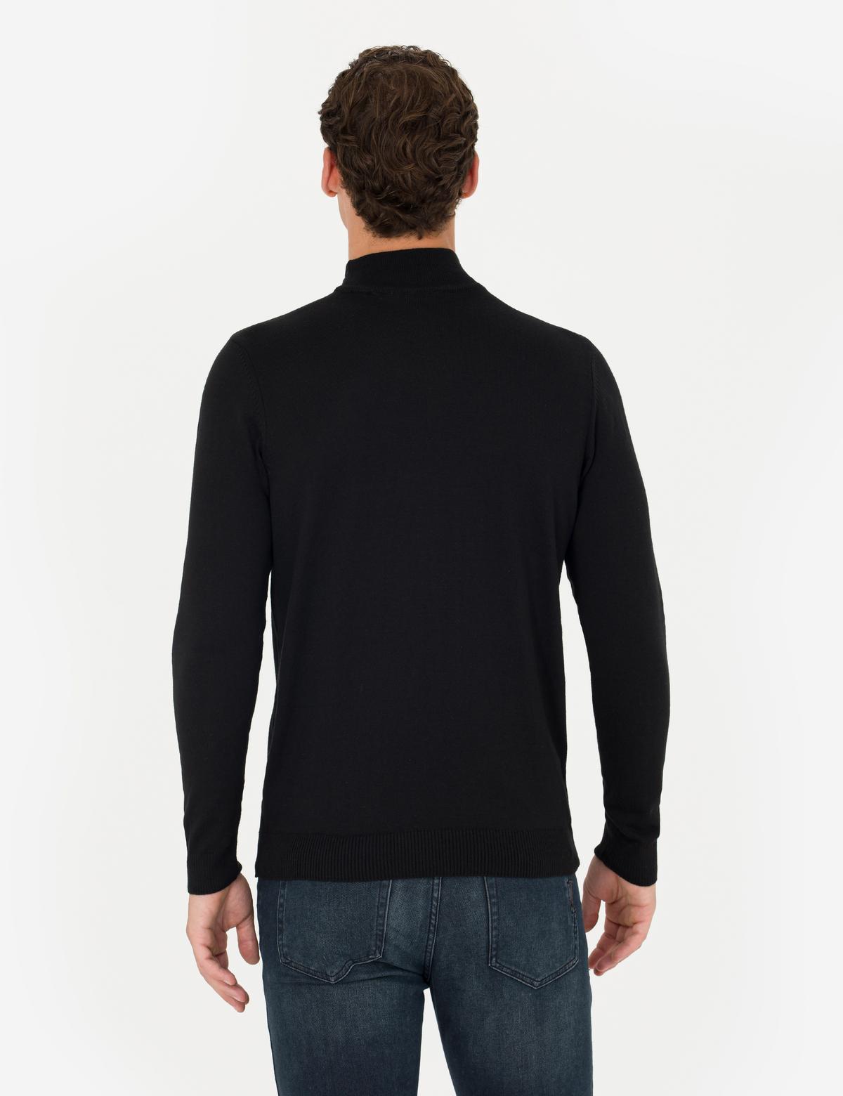 Siyah Slim Fit Yarım Balıkçı Yaka Basic Triko Kazak - 50276502086