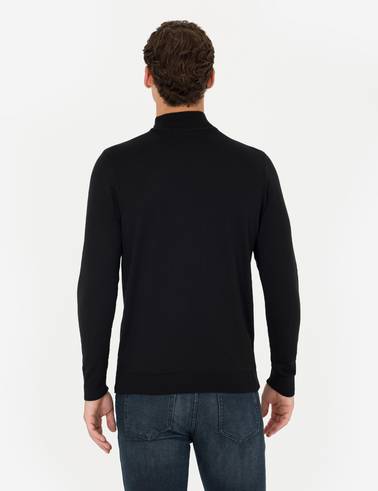 Siyah Slim Fit Yarım Balıkçı Yaka Basic Triko Kazak
