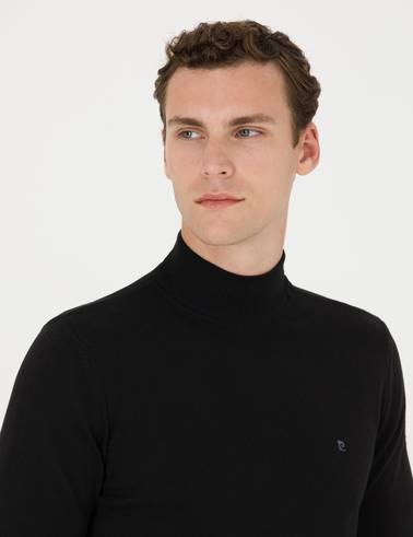 Siyah Slim Fit Yarım Balıkçı Yaka Basic Triko Kazak