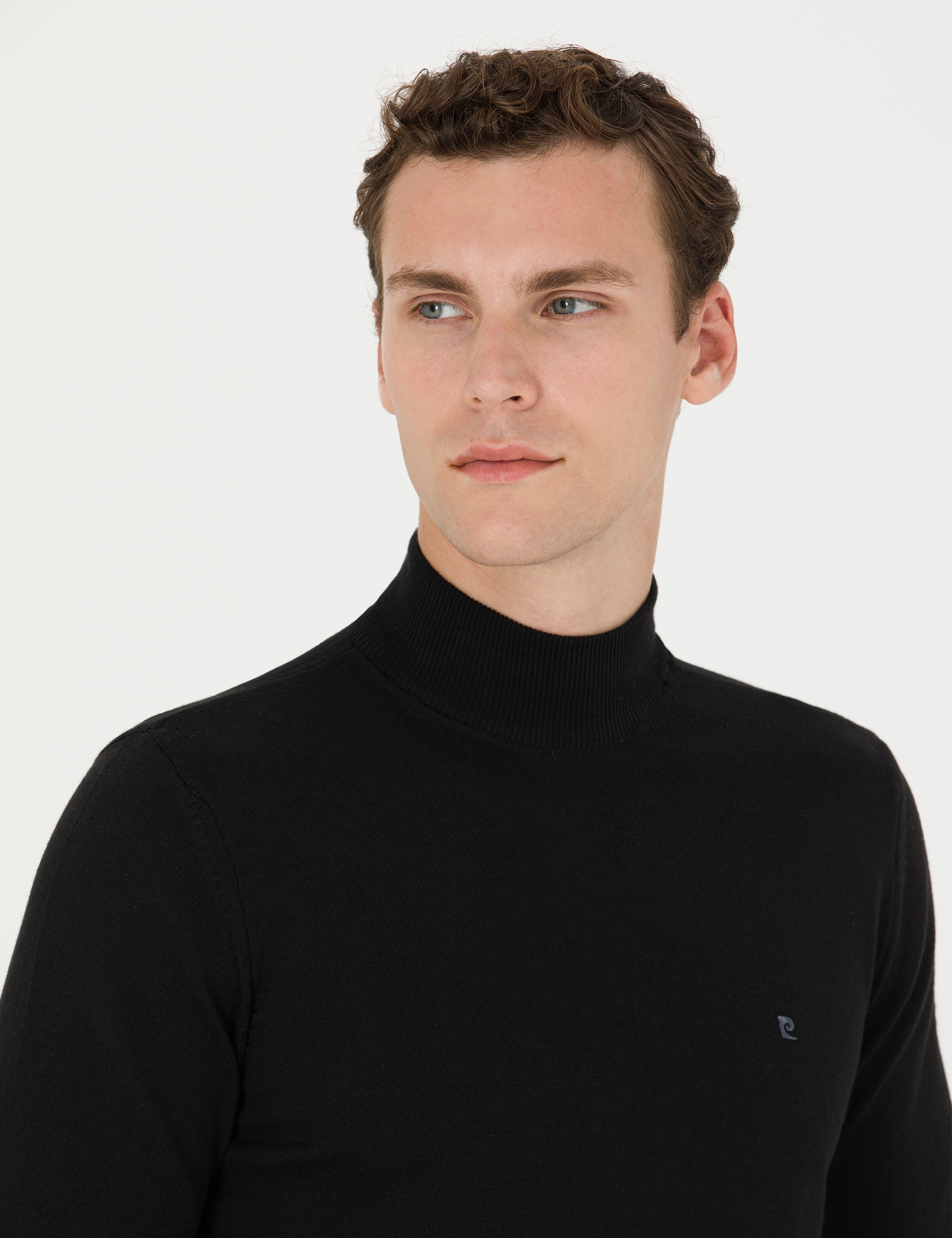 Siyah Slim Fit Yarım Balıkçı Yaka Basic Triko Kazak - Image 2