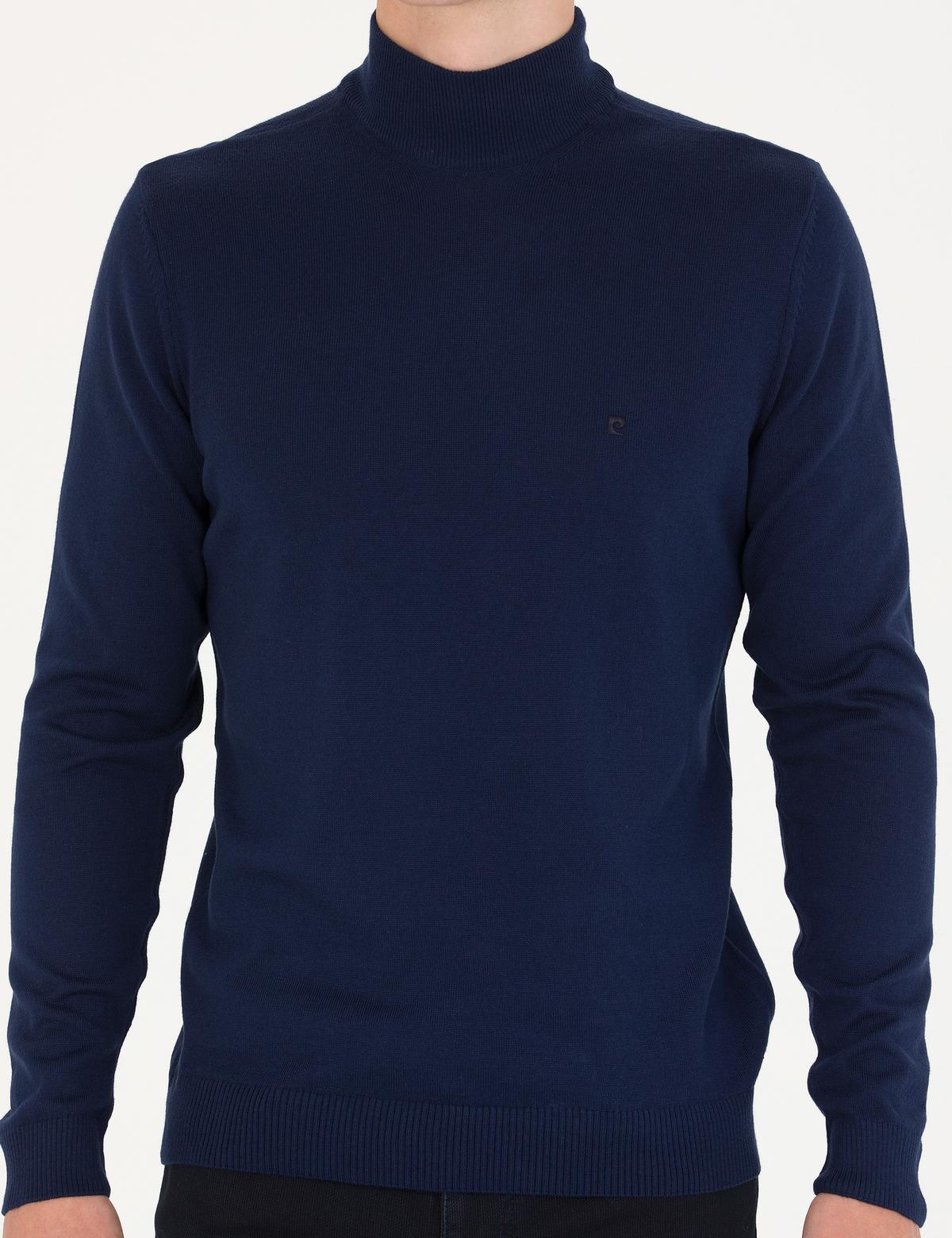 Açık Lacivert Slim Fit Yarım Balıkçı Yaka Basic Triko Kazak - 50276502097