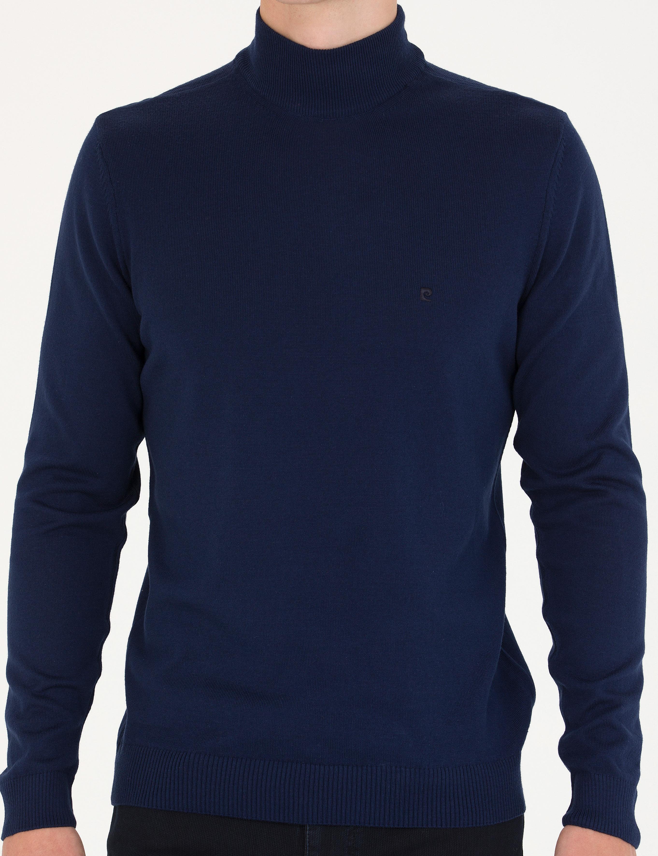 Açık Lacivert Slim Fit Yarım Balıkçı Yaka Basic Triko Kazak