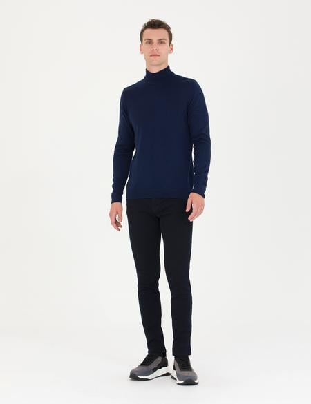 Açık Lacivert Slim Fit Yarım Balıkçı Yaka Basic Triko Kazak - 50276502097