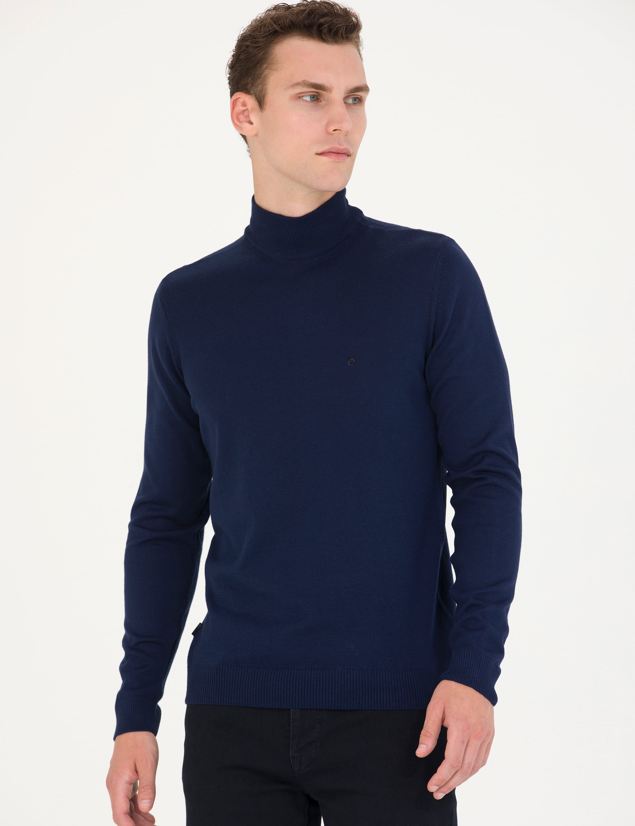 Açık Lacivert Slim Fit Yarım Balıkçı Yaka Basic Triko Kazak