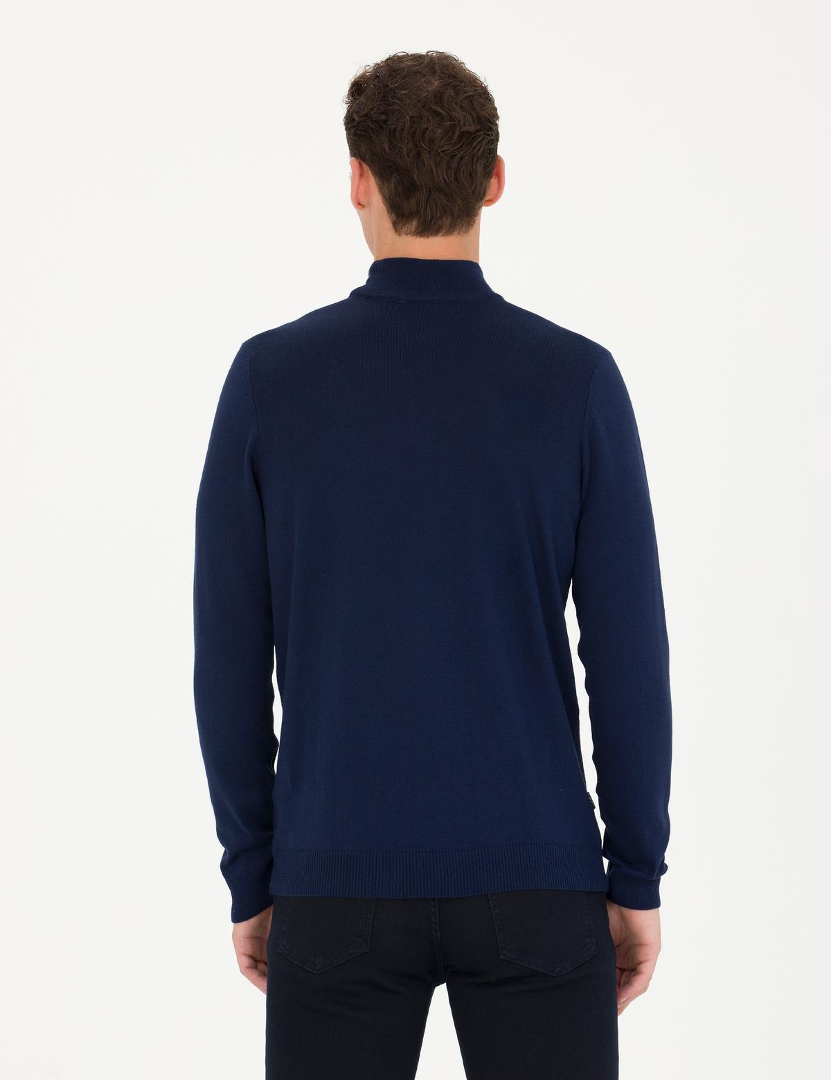 Açık Lacivert Slim Fit Yarım Balıkçı Yaka Basic Triko Kazak - 50276502097