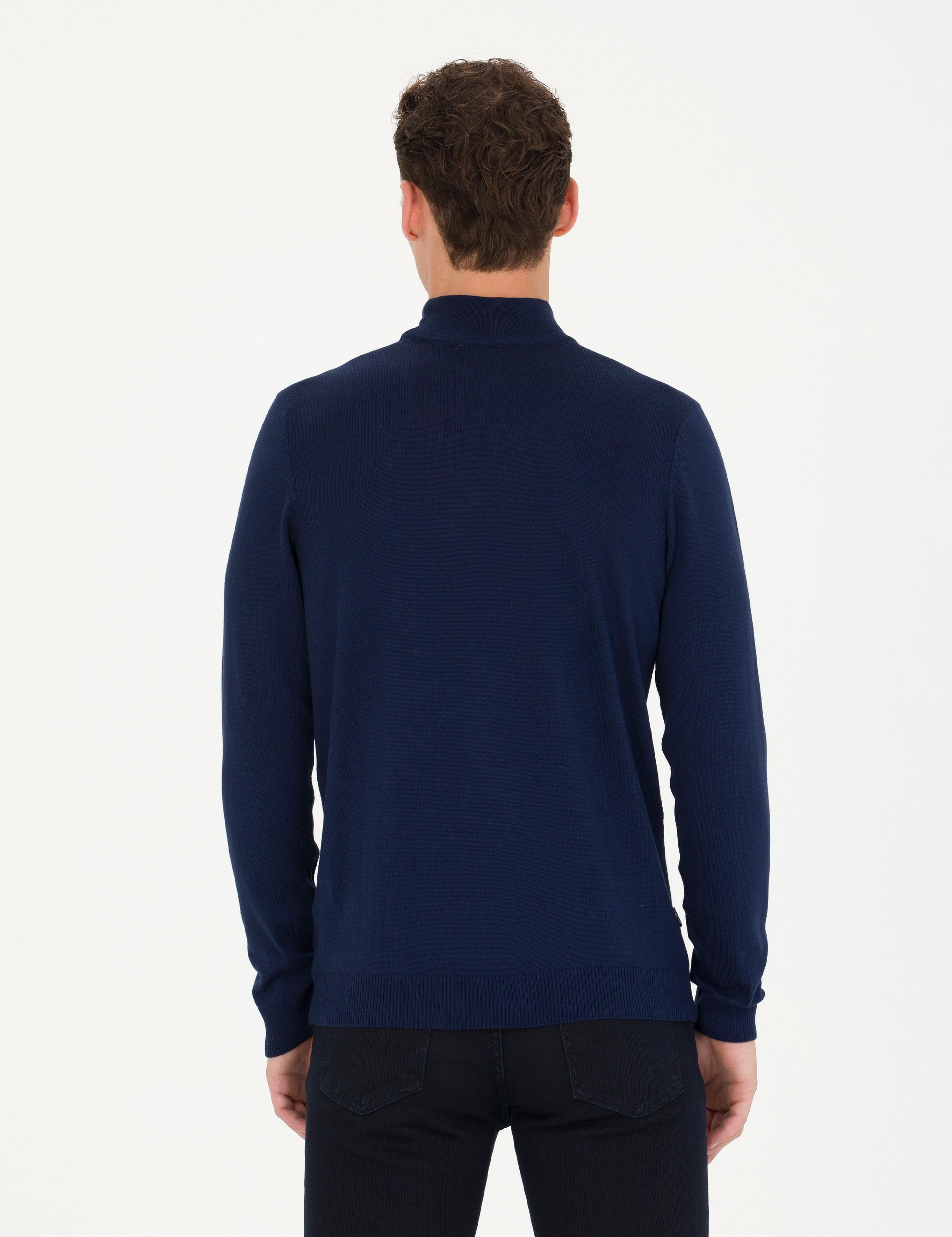 Açık Lacivert Slim Fit Yarım Balıkçı Yaka Basic Triko Kazak