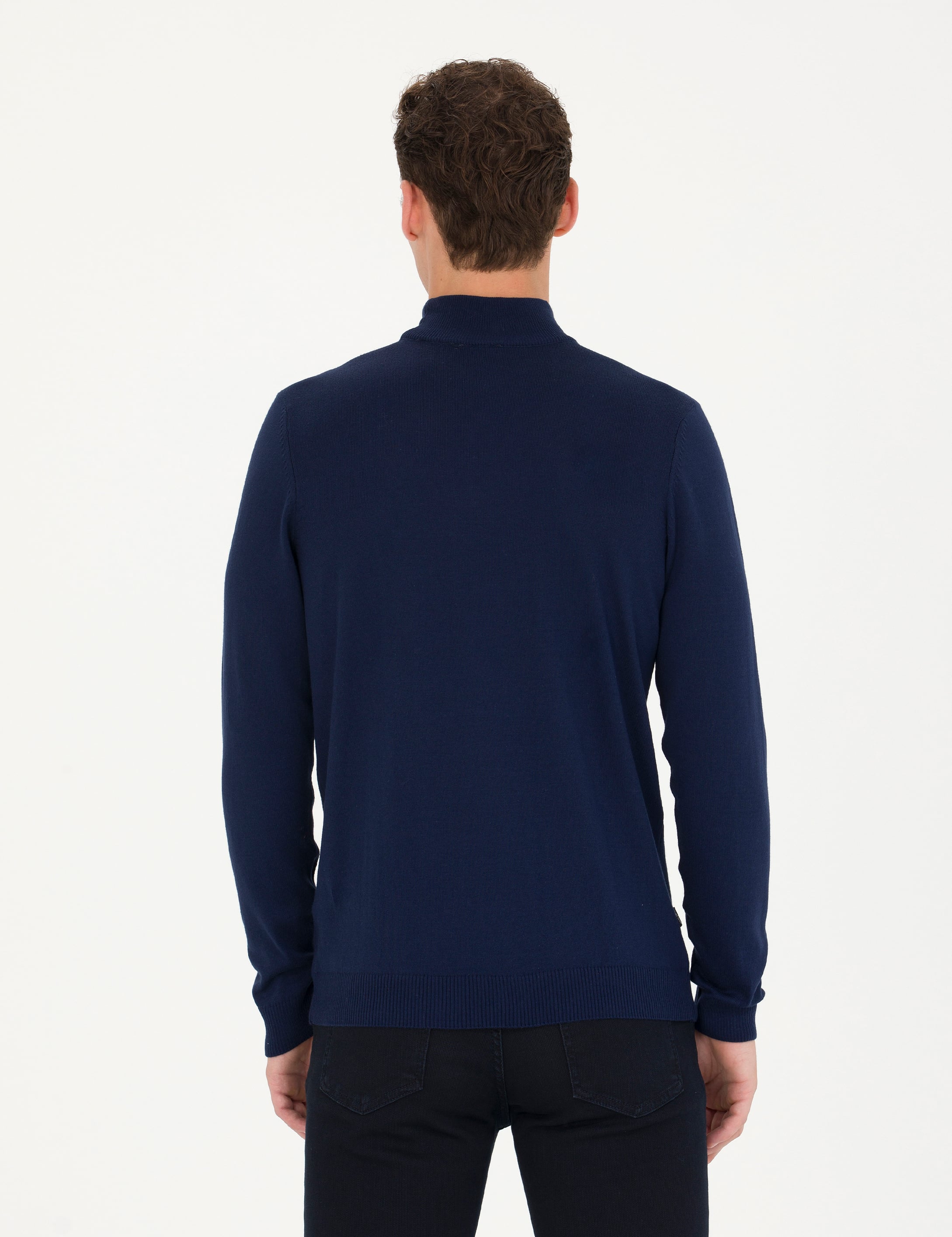 Açık Lacivert Slim Fit Yarım Balıkçı Yaka Basic Triko Kazak