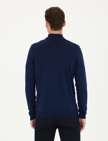 Açık Lacivert Slim Fit Yarım Balıkçı Yaka Basic Triko Kazak - 50276502097