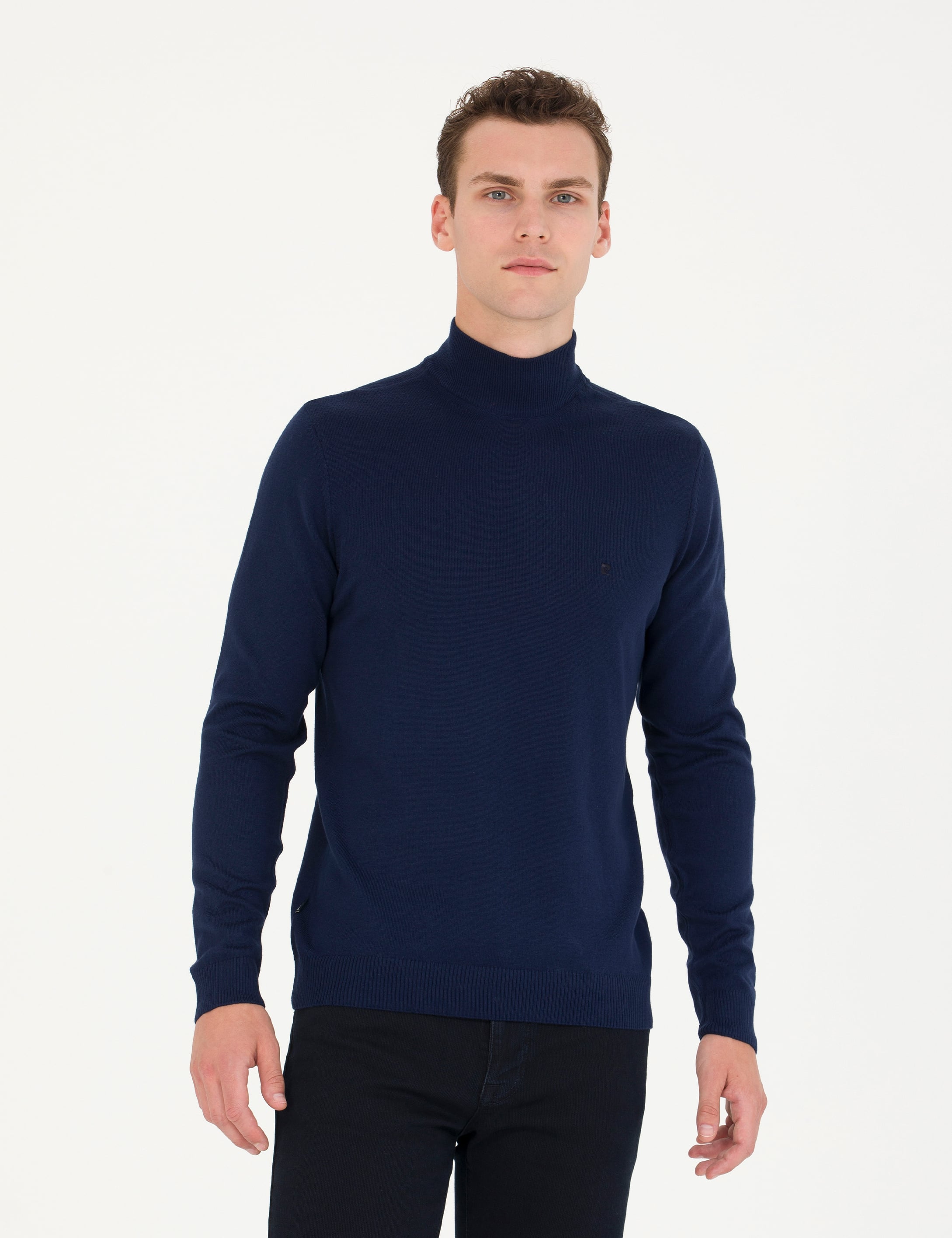 Açık Lacivert Slim Fit Yarım Balıkçı Yaka Basic Triko Kazak - Image 2
