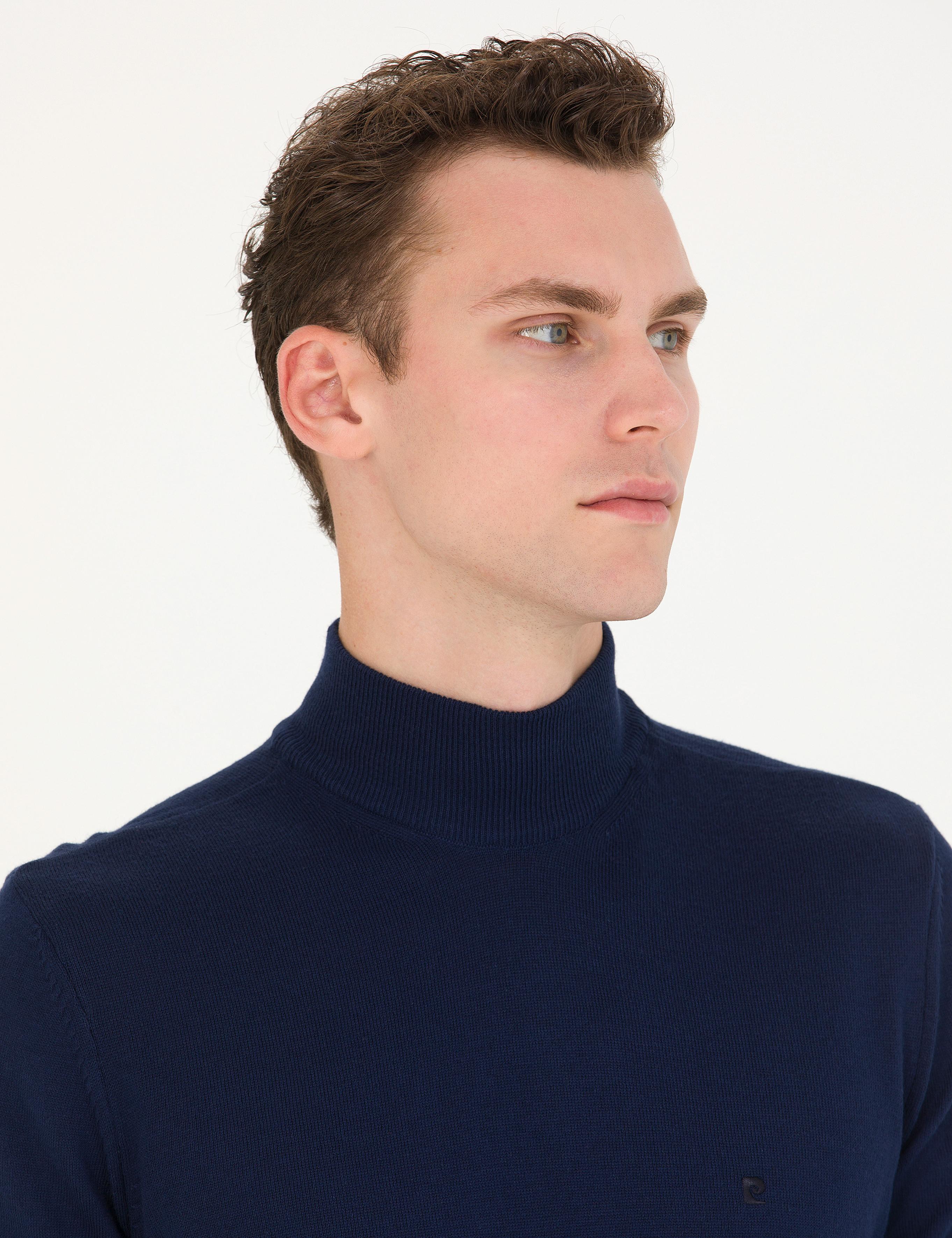 Açık Lacivert Slim Fit Yarım Balıkçı Yaka Basic Triko Kazak