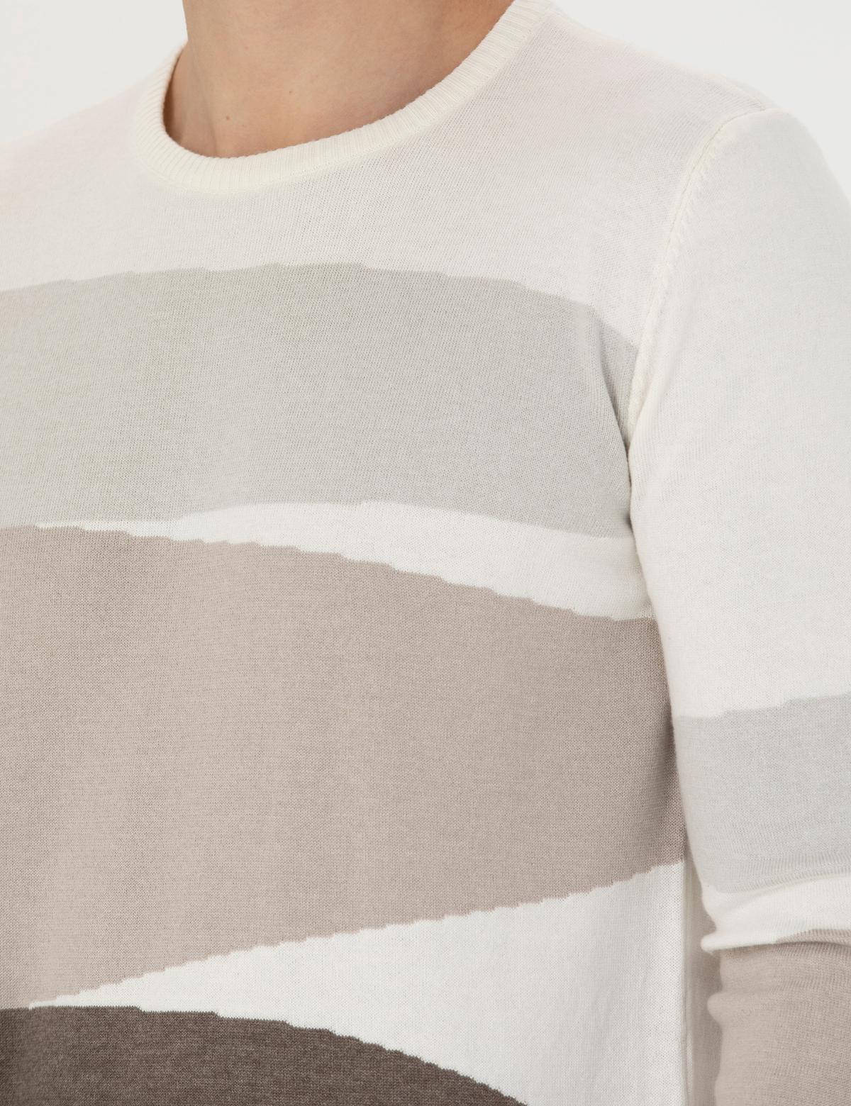 Ekru Slim Fit Bisiklet Yaka Triko Kazak - 50278105017