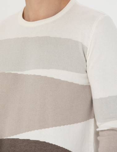 Ekru Slim Fit Bisiklet Yaka Triko Kazak