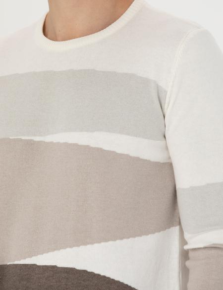 Ekru Slim Fit Bisiklet Yaka Triko Kazak - 50278105017