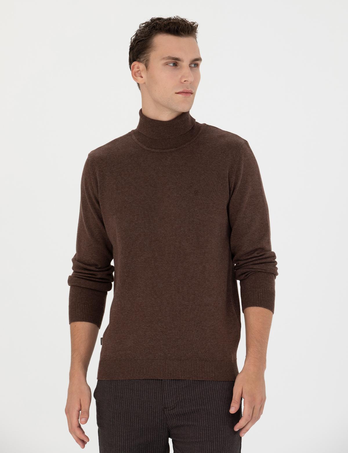 Kahverengi Slim Fit Balıkçı Yaka Basic Triko Kazak - 50276162066