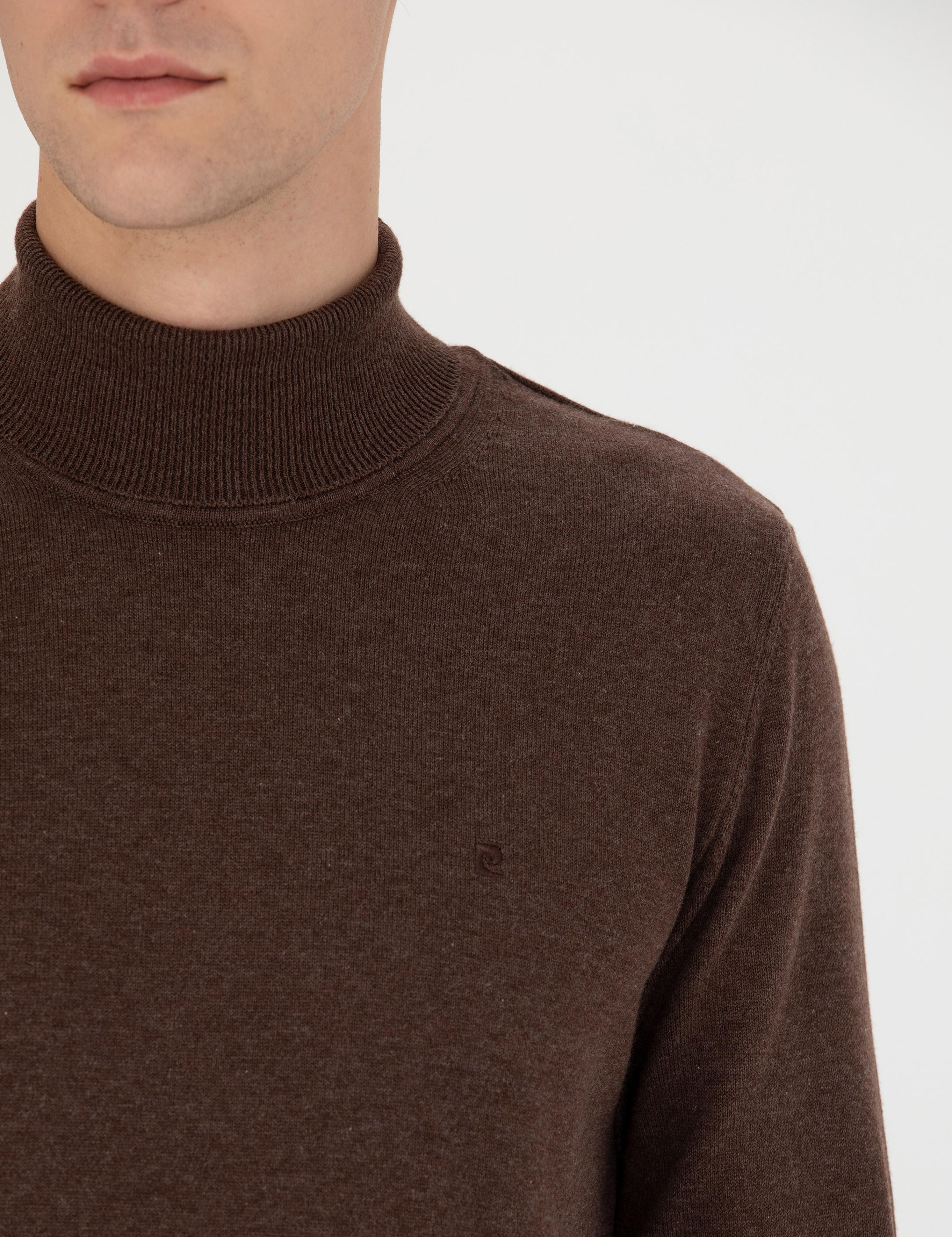 Kahverengi Slim Fit Balıkçı Yaka Basic Triko Kazak