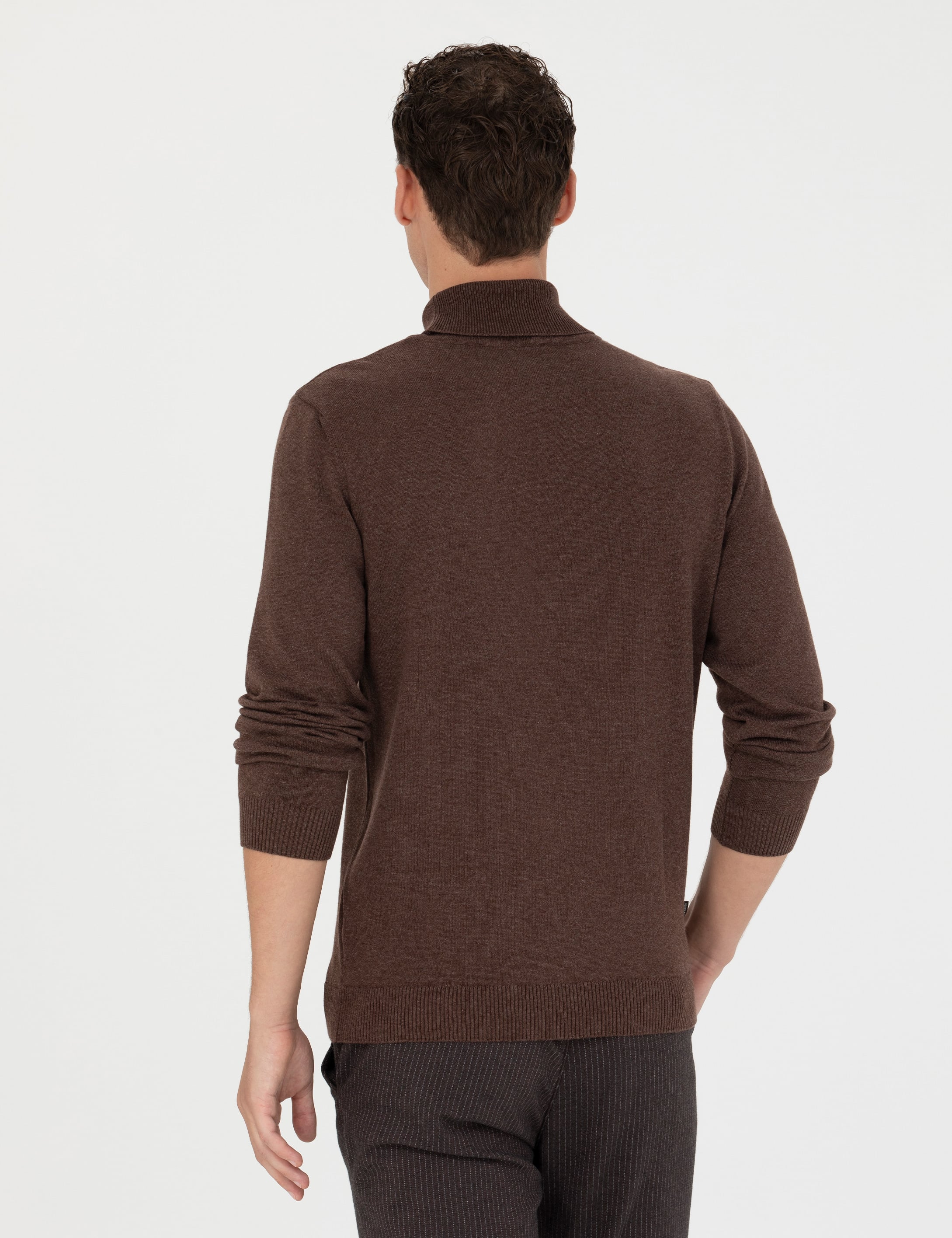 Pierre Cardin Kahverengi Slim Fit Balıkçı Yaka Basic Triko Kazak görsel 5