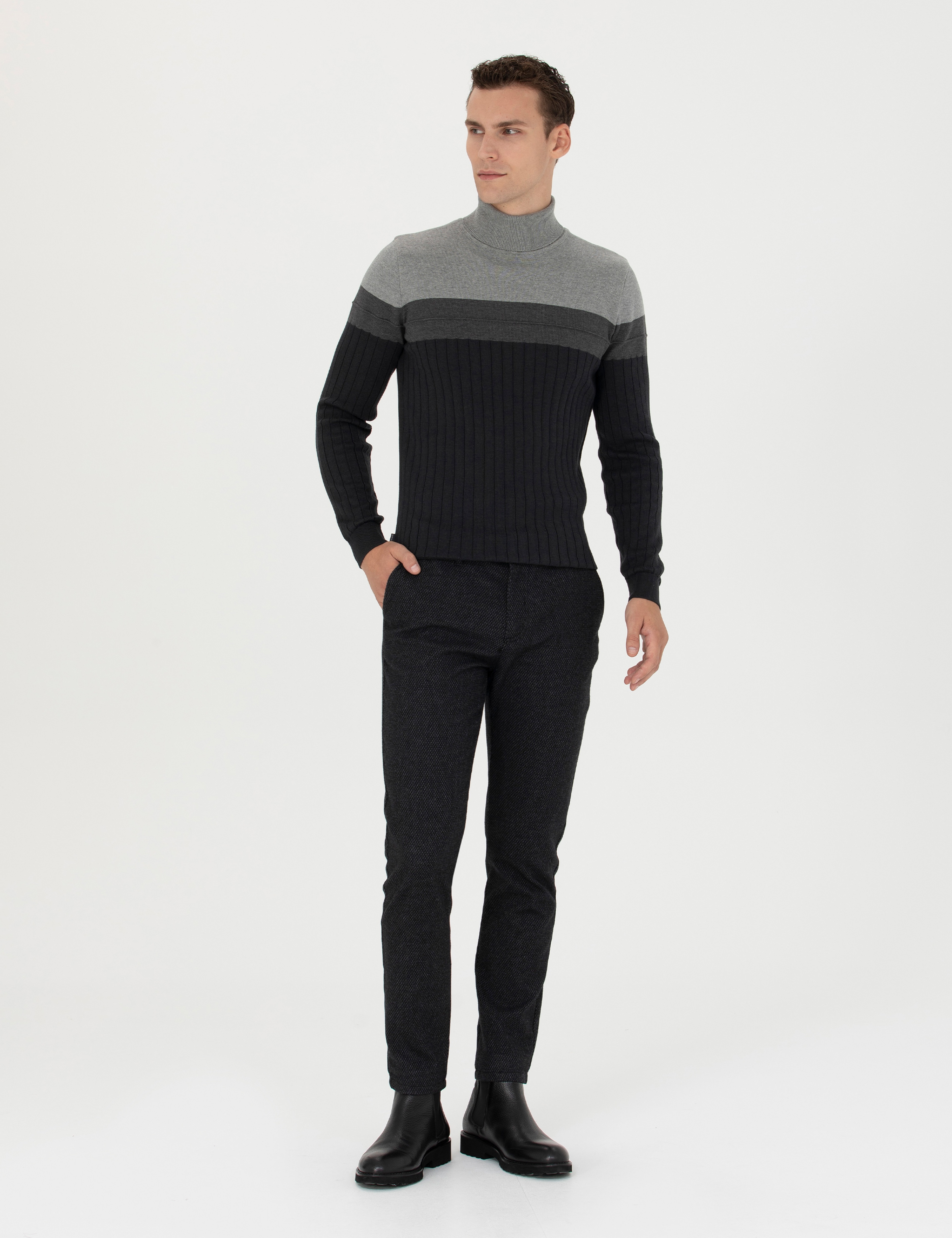 Siyah Slim Fit Kanvas Pantolon - Image 1