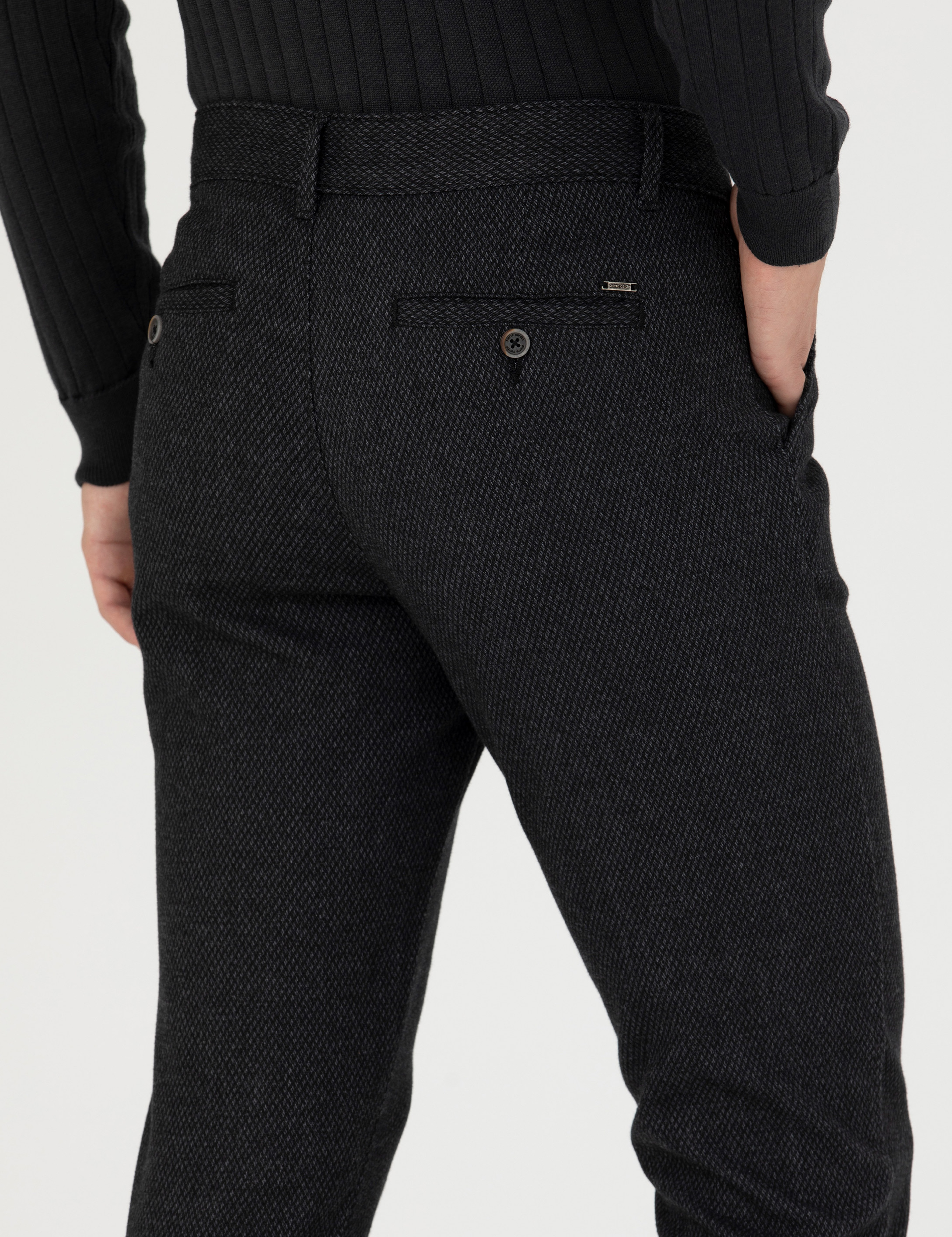 Siyah Slim Fit Kanvas Pantolon - Image 7