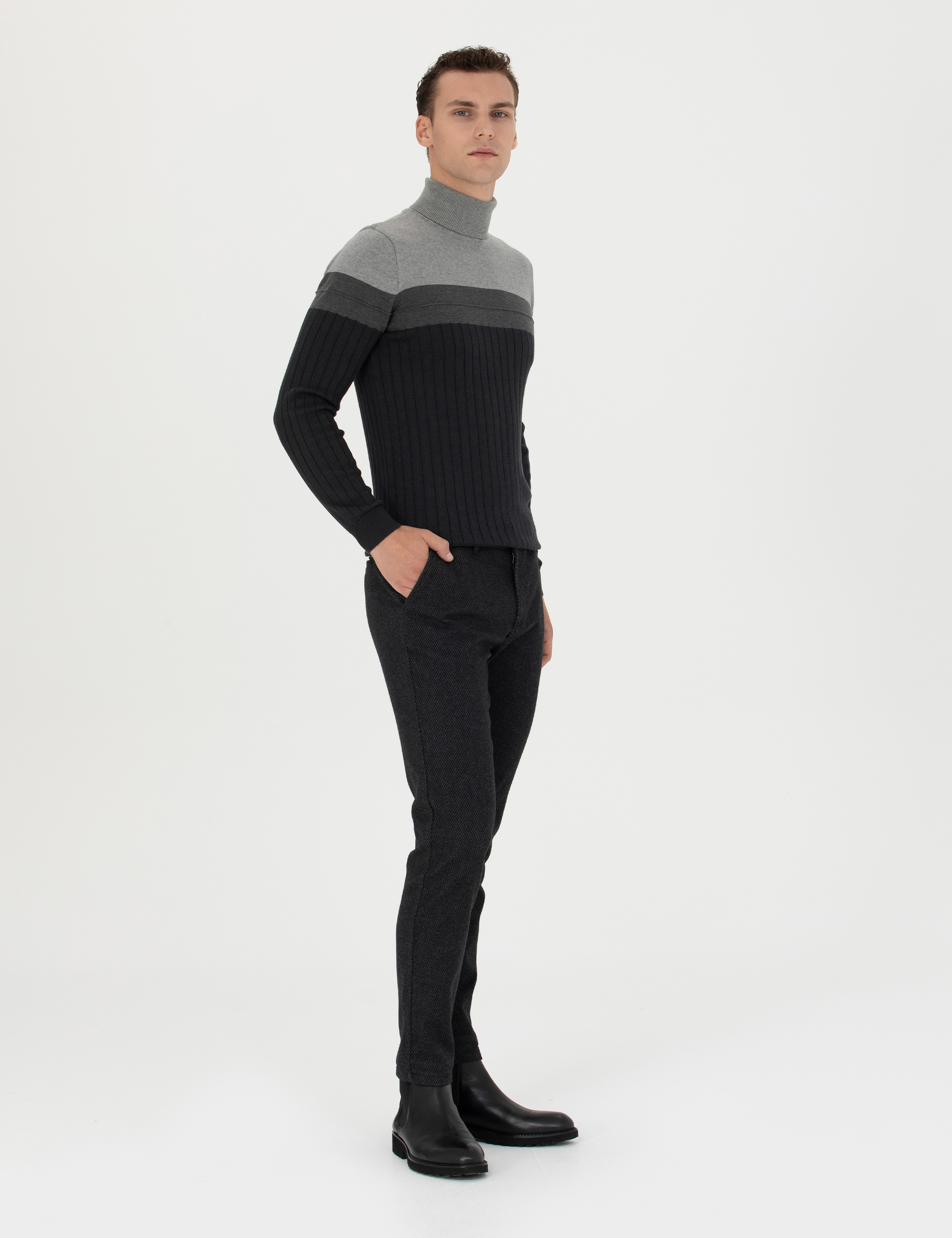 Siyah Slim Fit Kanvas Pantolon - Image 3