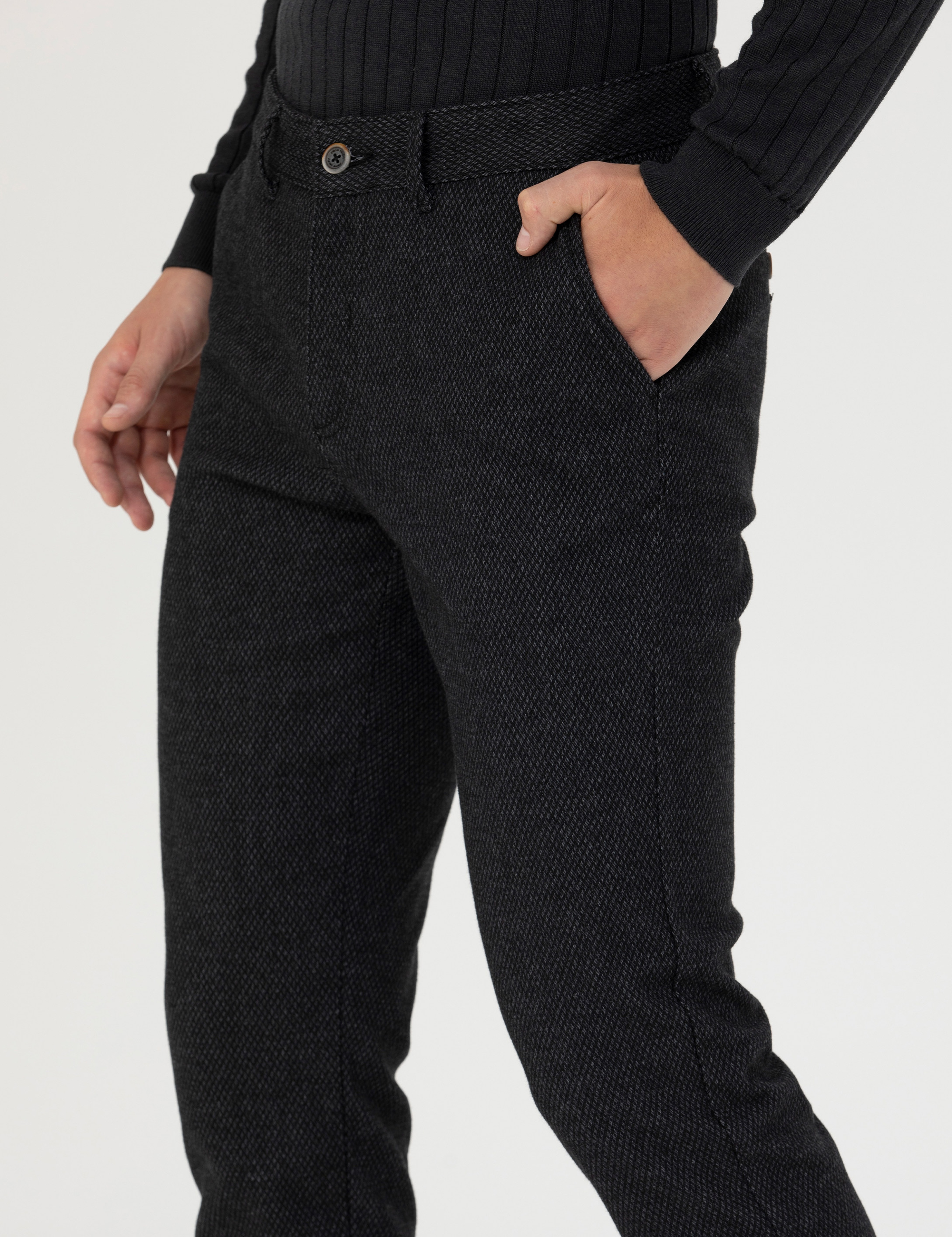 Siyah Slim Fit Kanvas Pantolon - Image 6