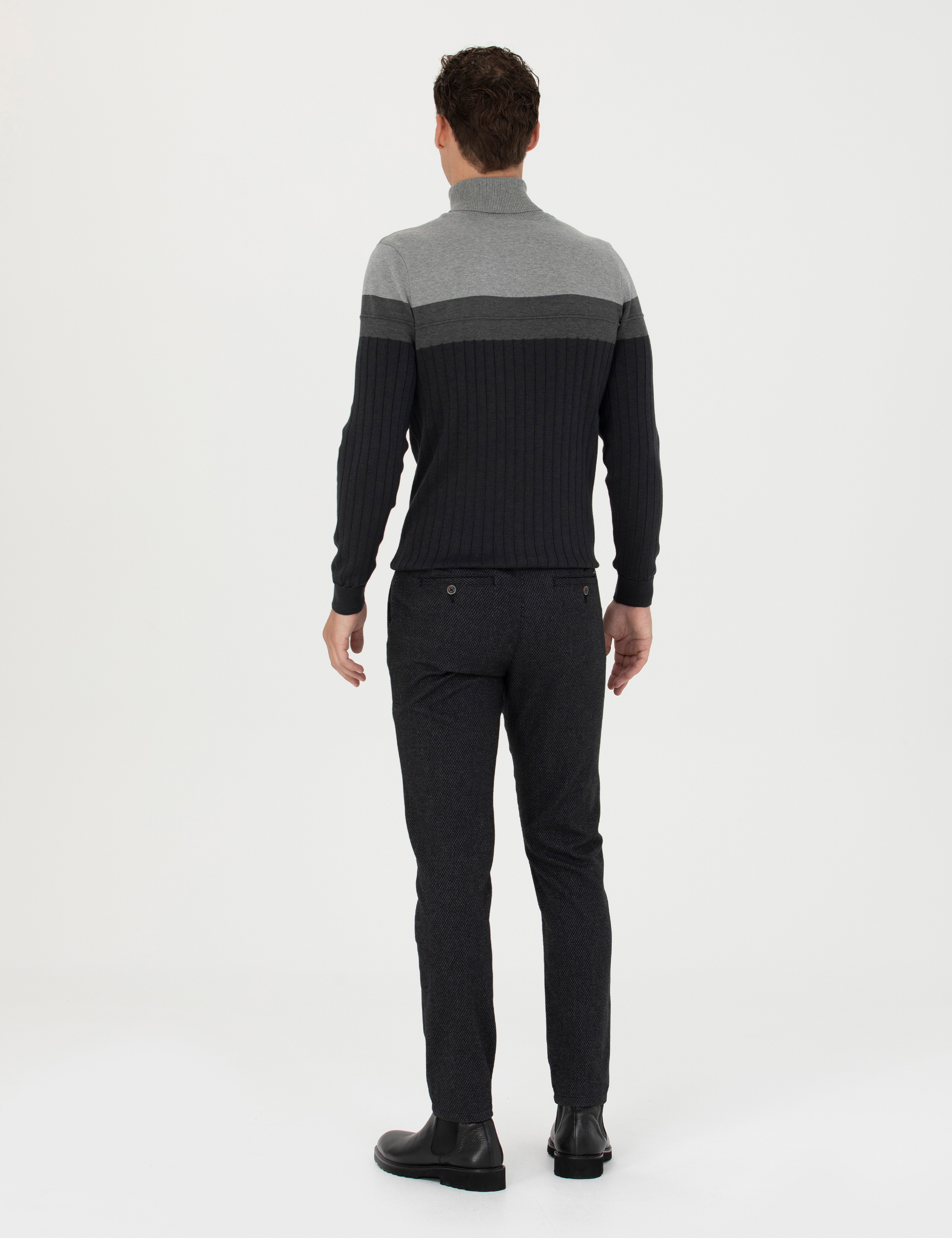 Siyah Slim Fit Kanvas Pantolon - Image 4