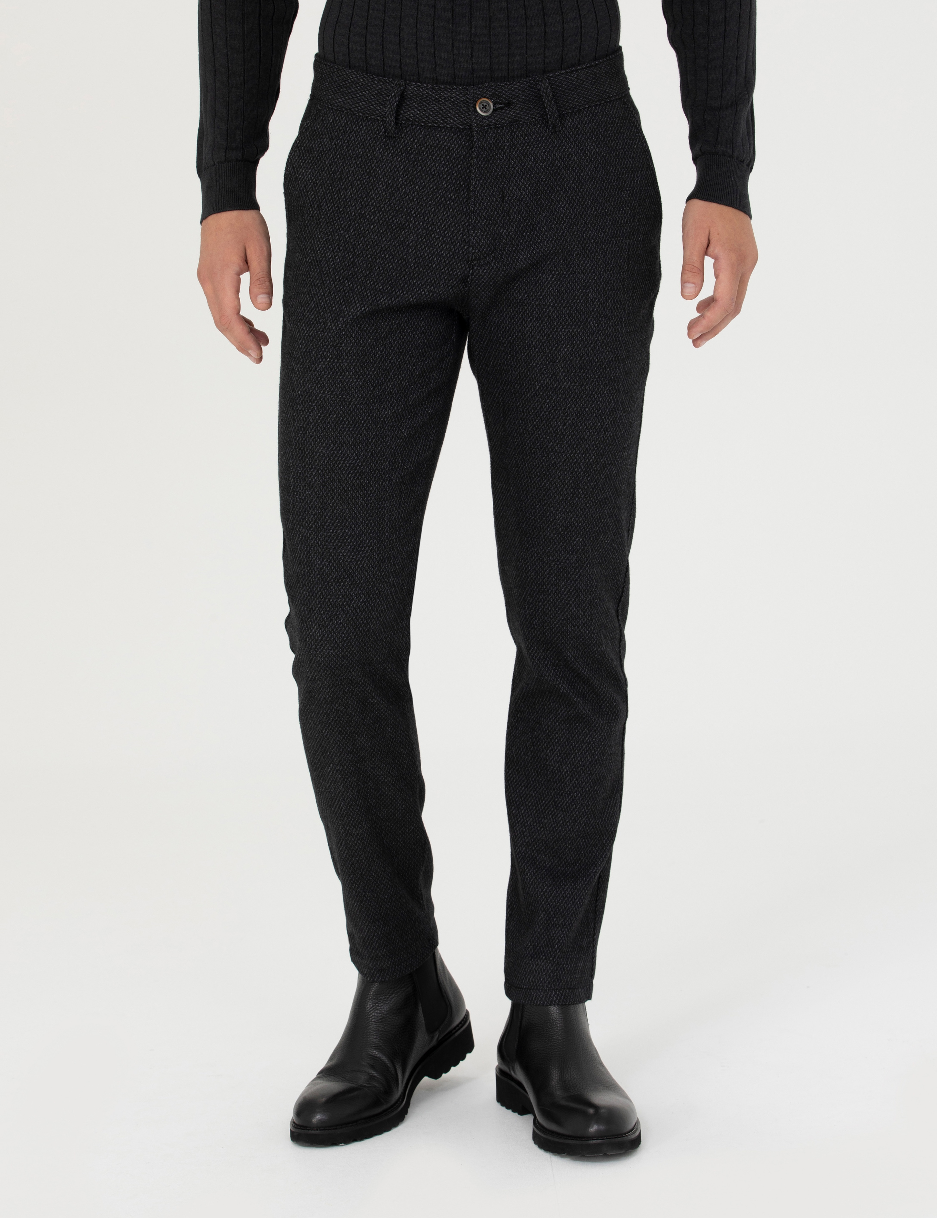 Siyah Slim Fit Kanvas Pantolon - Image 2