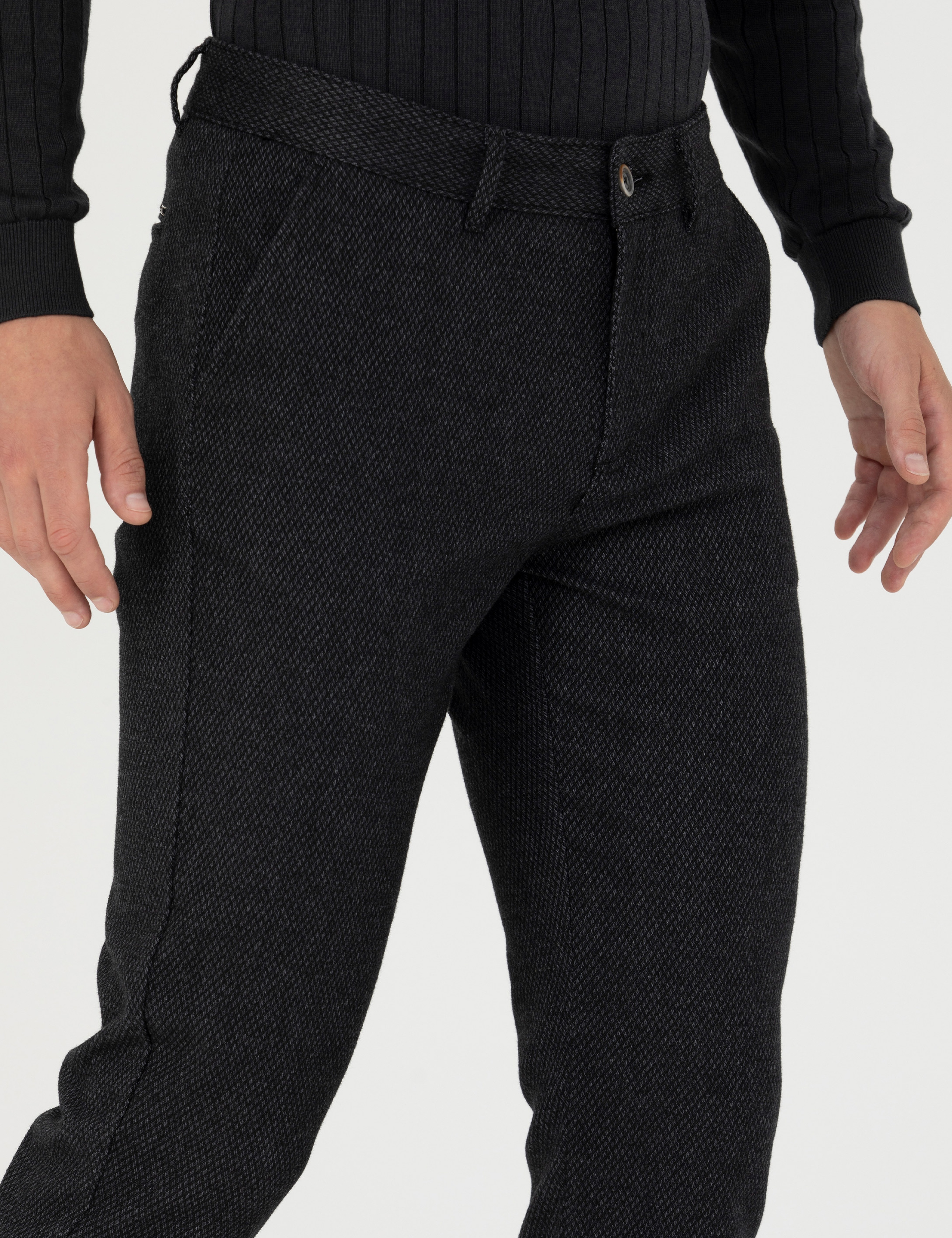 Siyah Slim Fit Kanvas Pantolon - Image 5