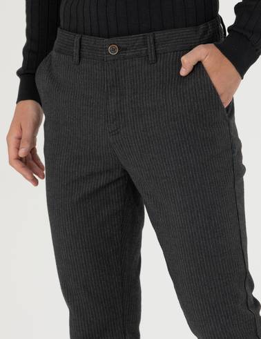 Antrasit Slim Fit Çizgili Kanvas Pantolon