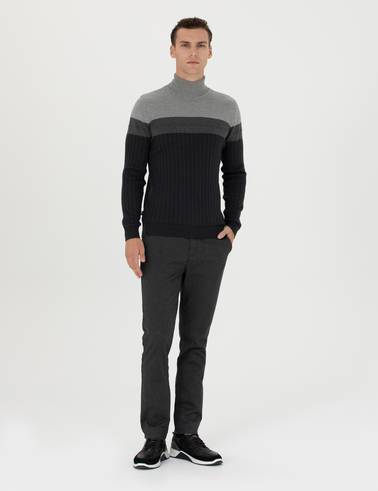 Antrasit Slim Fit Çizgili Kanvas Pantolon