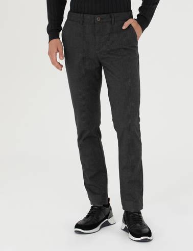 Antrasit Slim Fit Çizgili Kanvas Pantolon