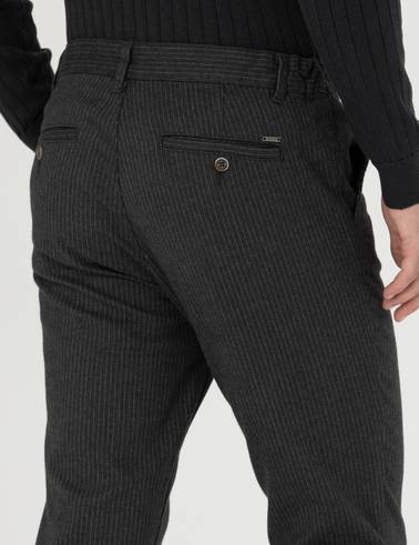 Antrasit Slim Fit Çizgili Kanvas Pantolon