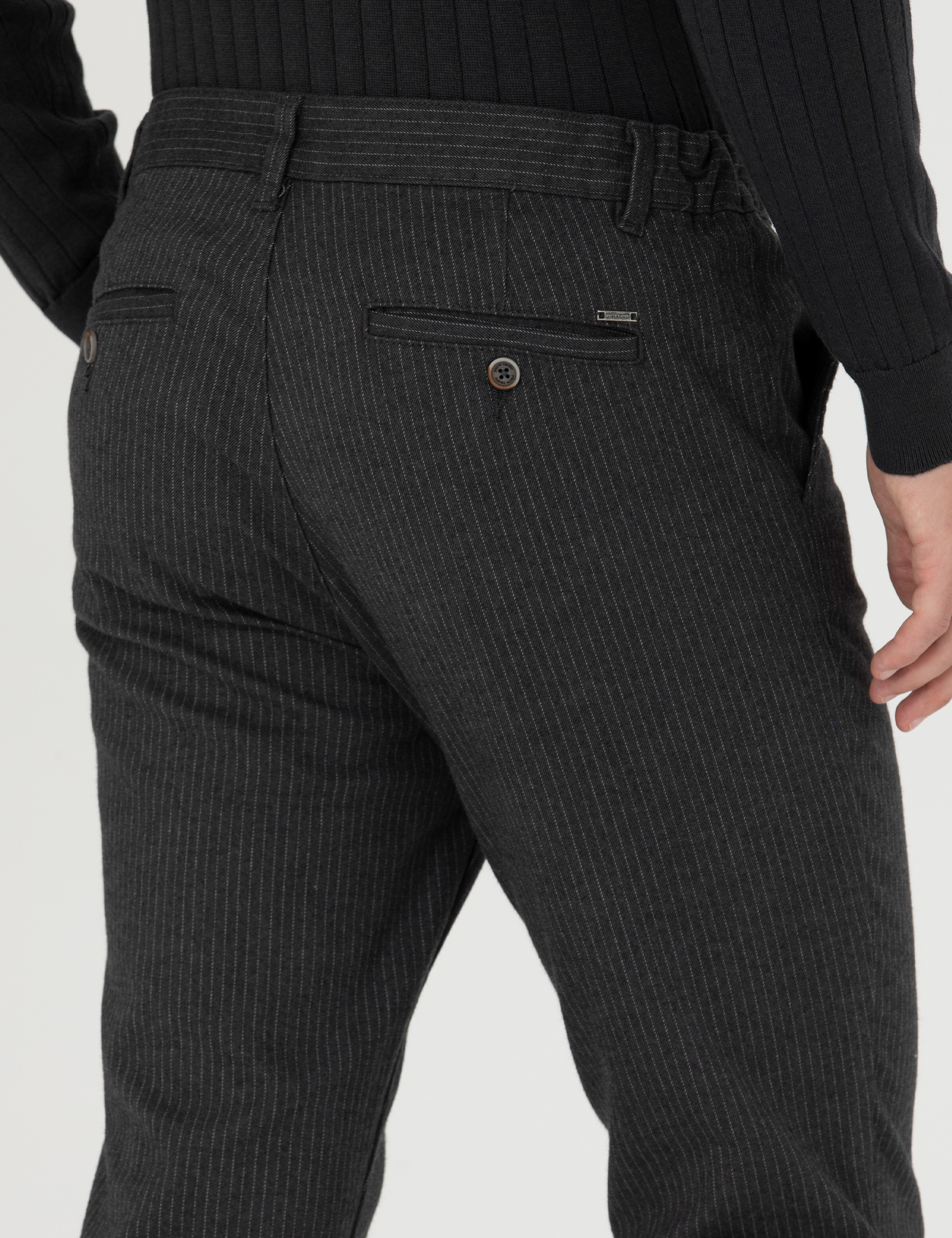 Antrasit Slim Fit Çizgili Kanvas Pantolon