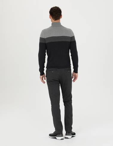 Antrasit Slim Fit Çizgili Kanvas Pantolon