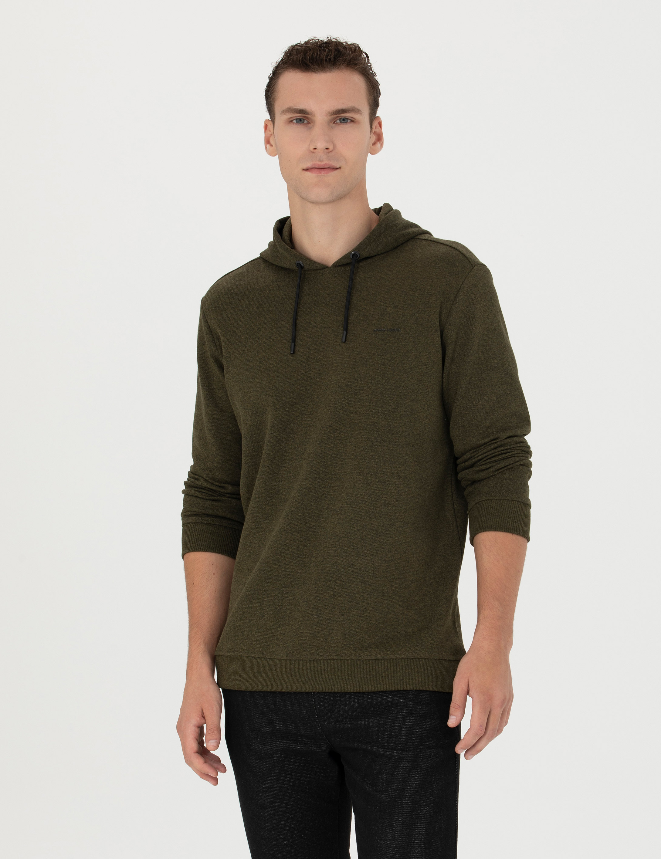 Pierre Cardin Haki Regular Fit Kapüşonlu Sweatshirt görsel 3