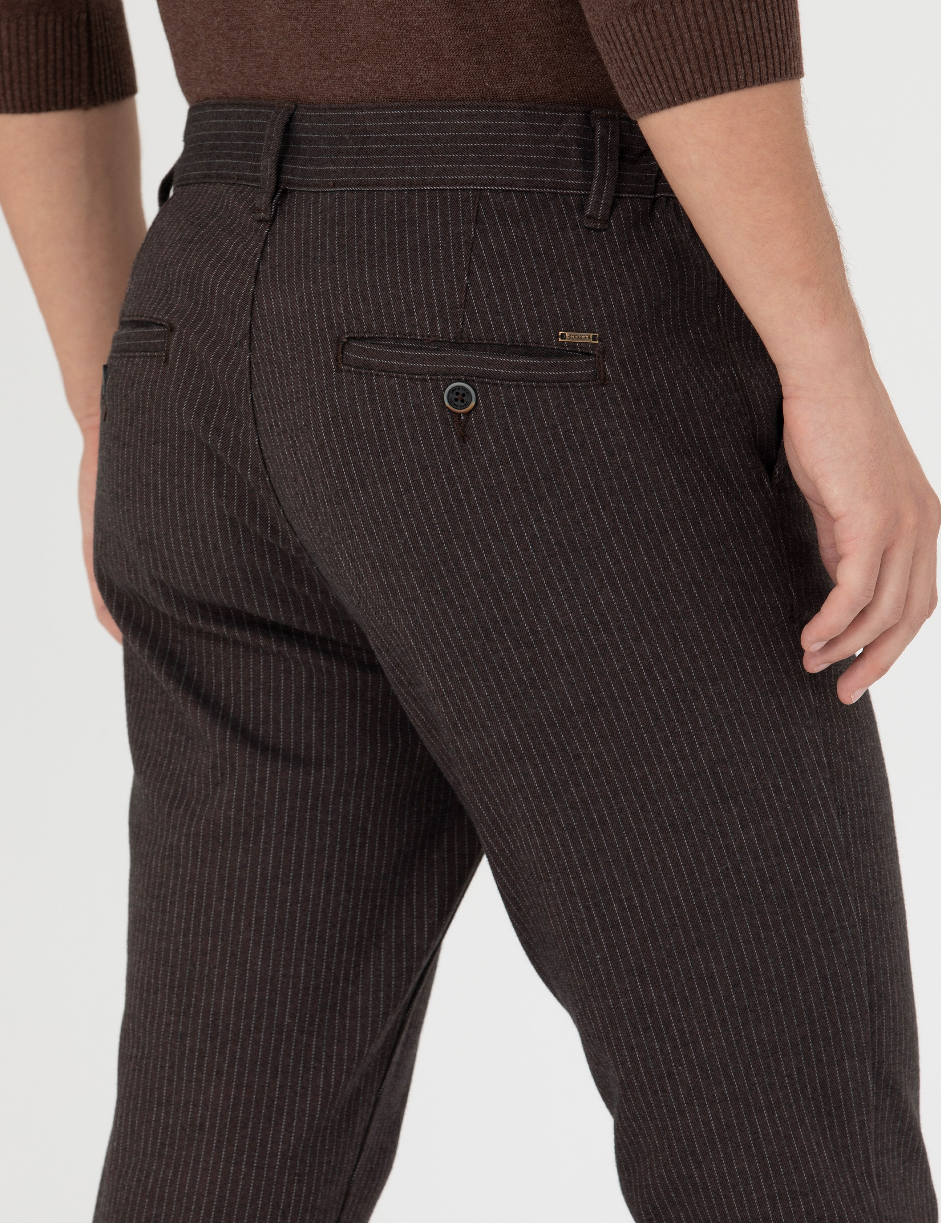Kahverengi Slim Fit Çizgili Kanvas Pantolon