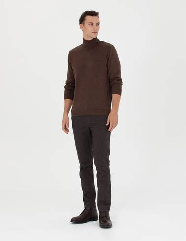 Kahverengi Slim Fit Çizgili Kanvas Pantolon