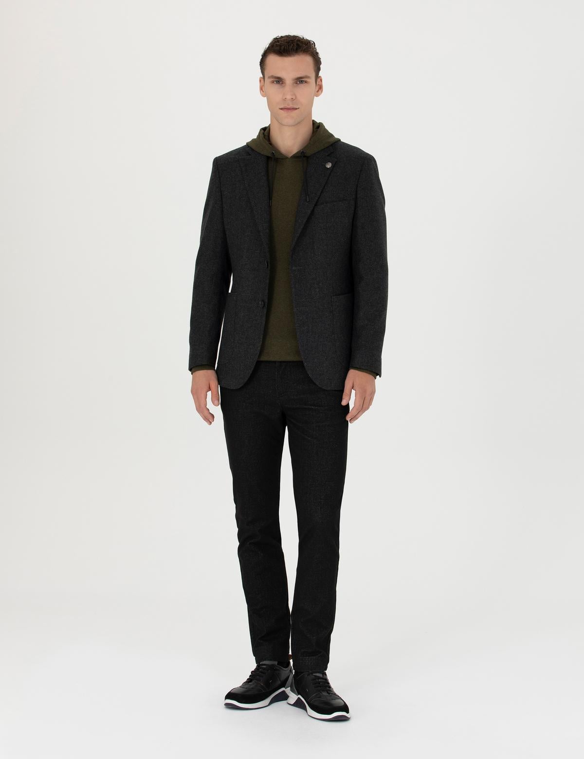 Antrasit Slim Fit Yün Karışımlı Ceket - 50276921107