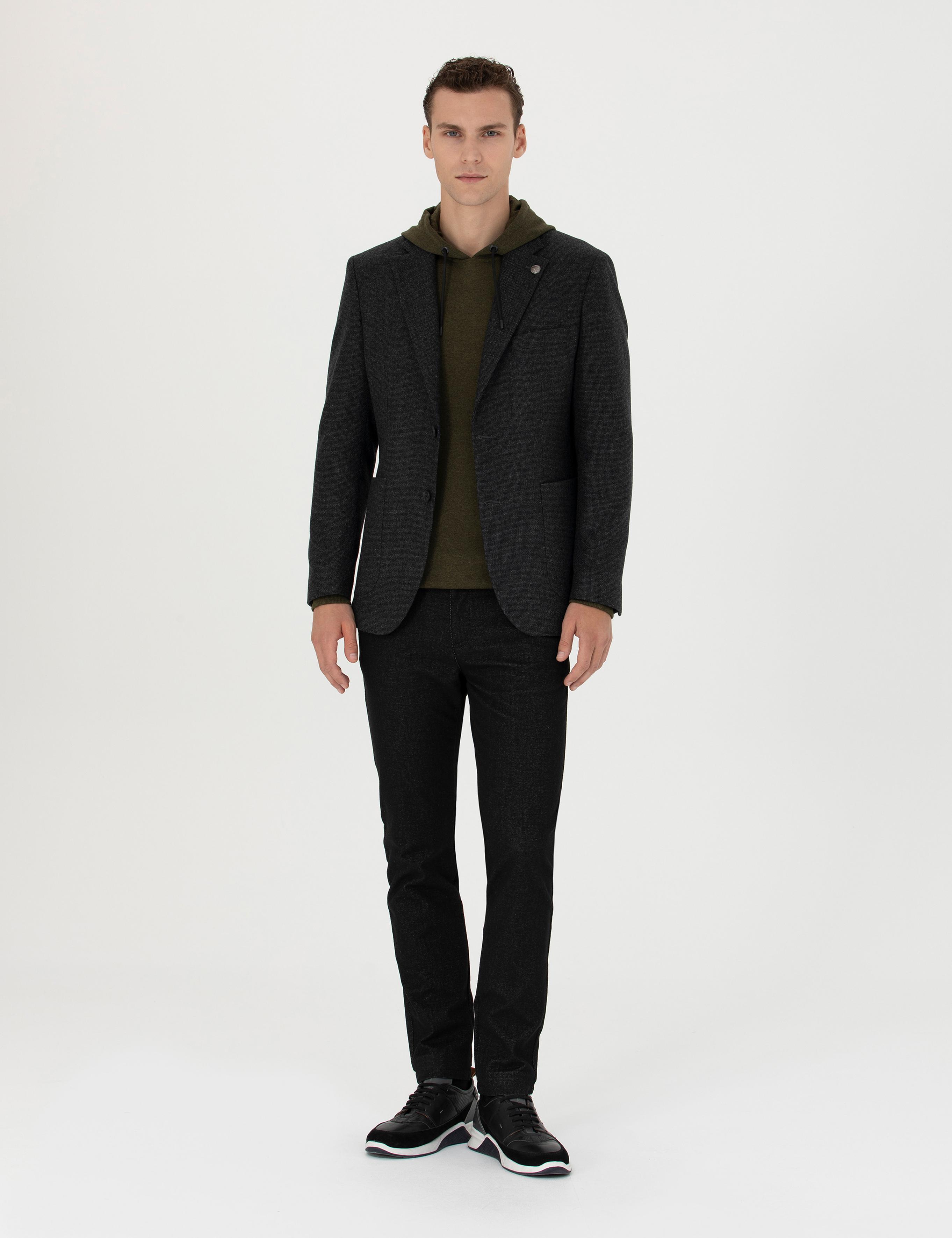 Antrasit Slim Fit Yün Karışımlı Ceket