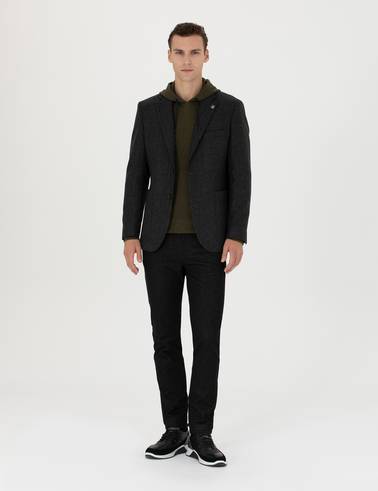 Antrasit Slim Fit Yün Karışımlı Ceket