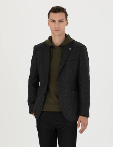 Antrasit Slim Fit Yün Karışımlı Ceket