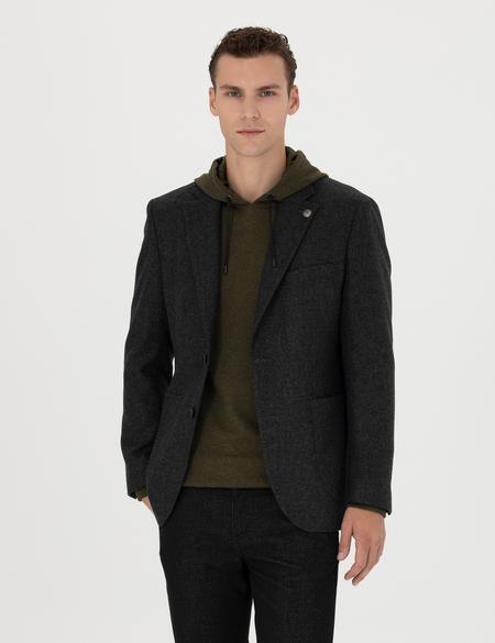 Antrasit Slim Fit Yün Karışımlı Ceket - 50276921107