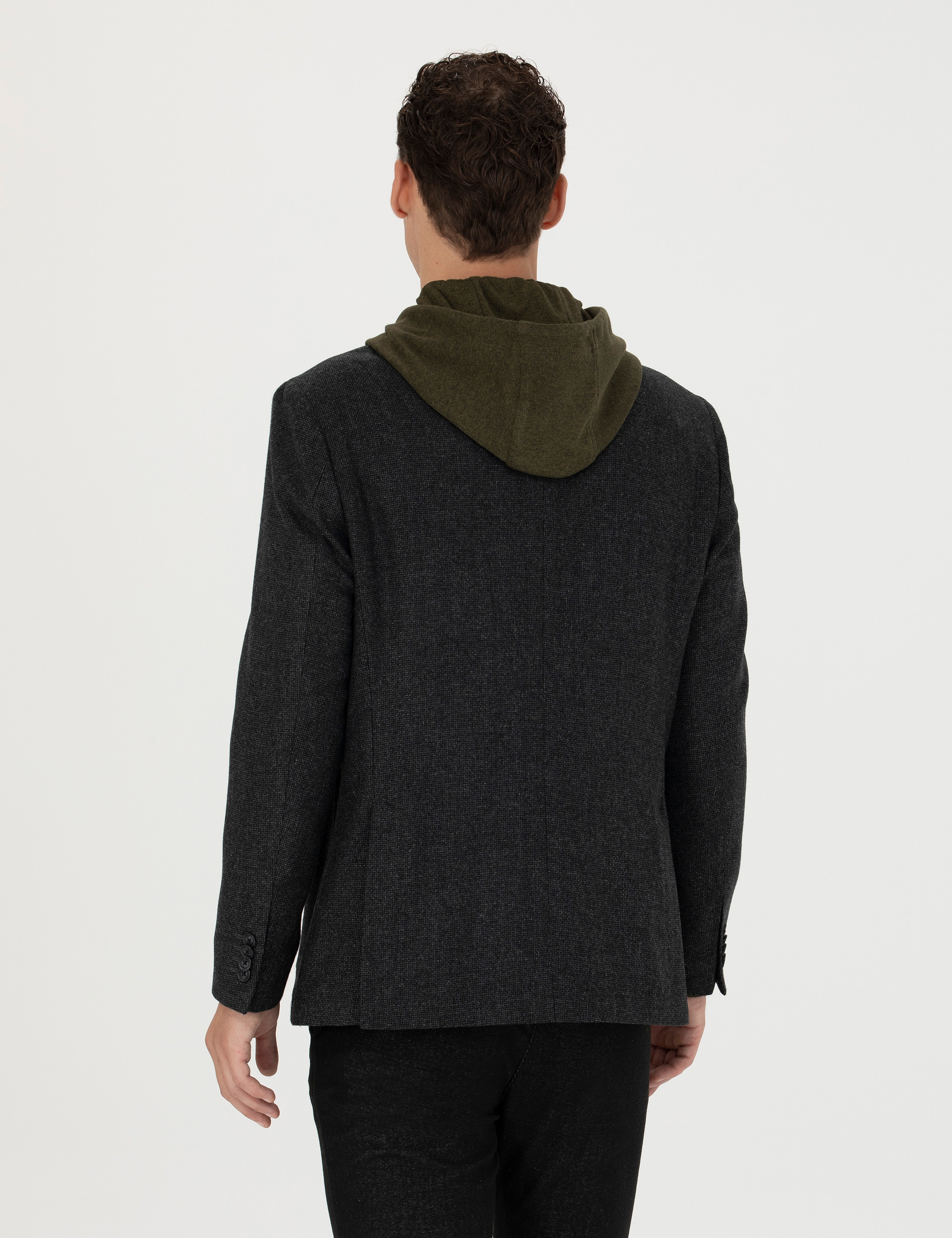 Antrasit Slim Fit Yün Karışımlı Ceket