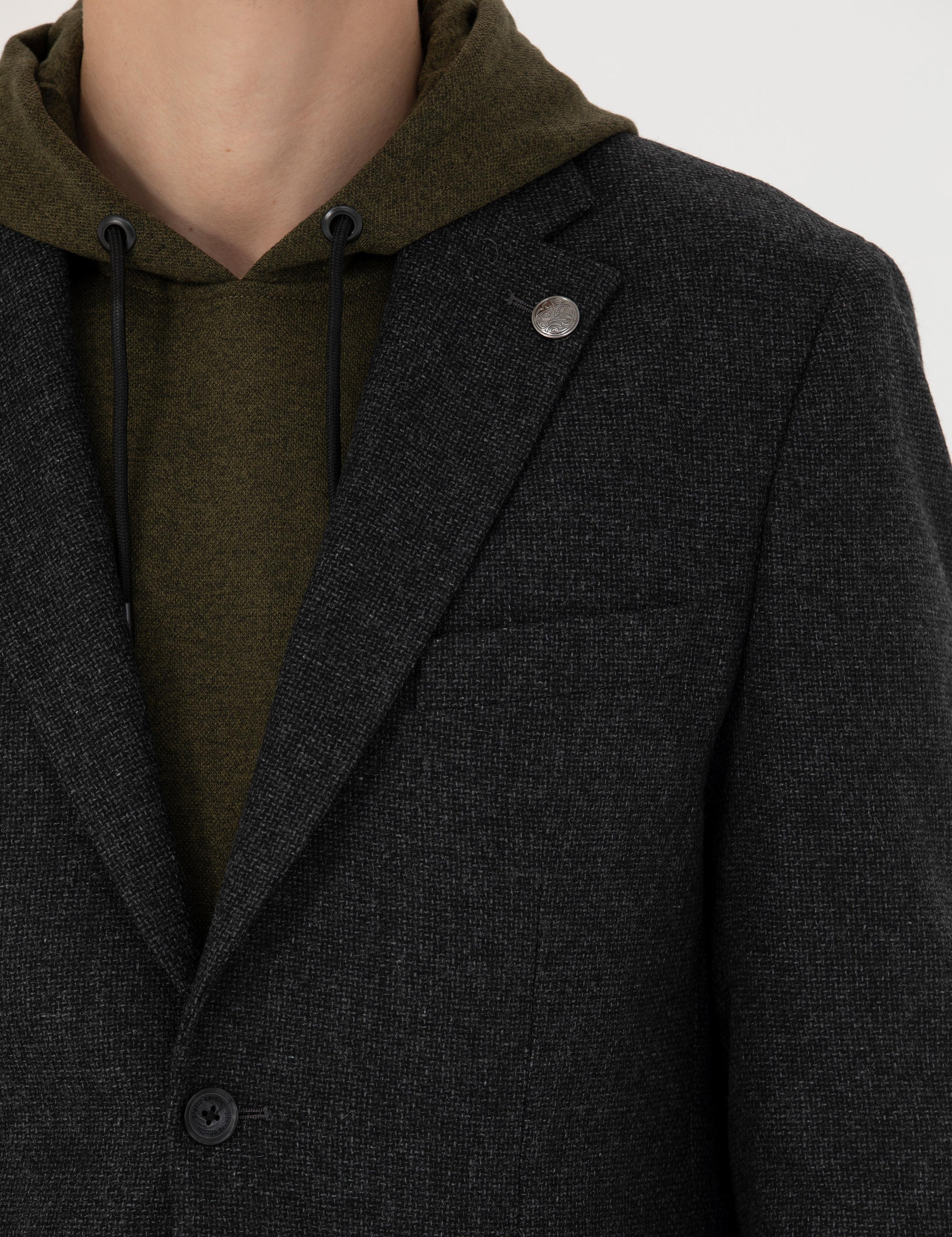 Antrasit Slim Fit Yün Karışımlı Ceket