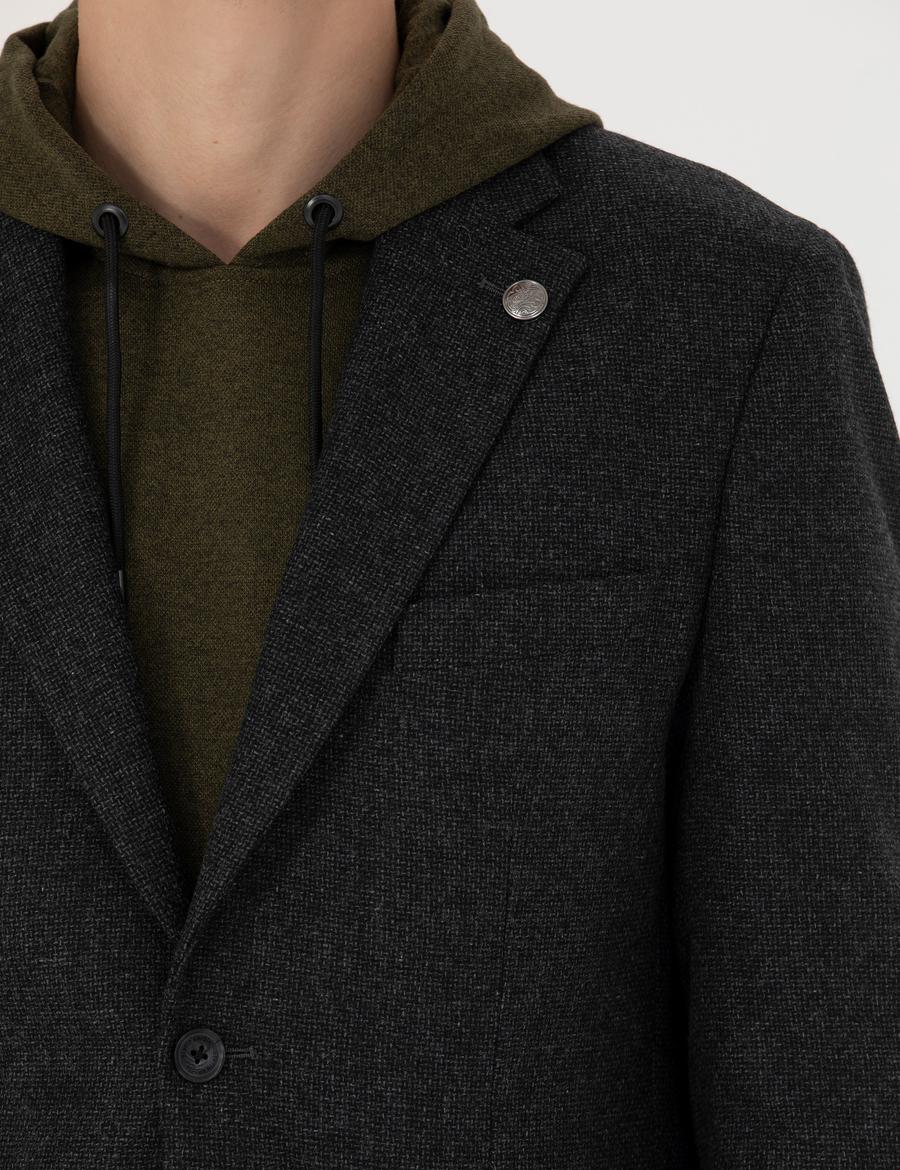 Antrasit Slim Fit Yün Karışımlı Ceket
