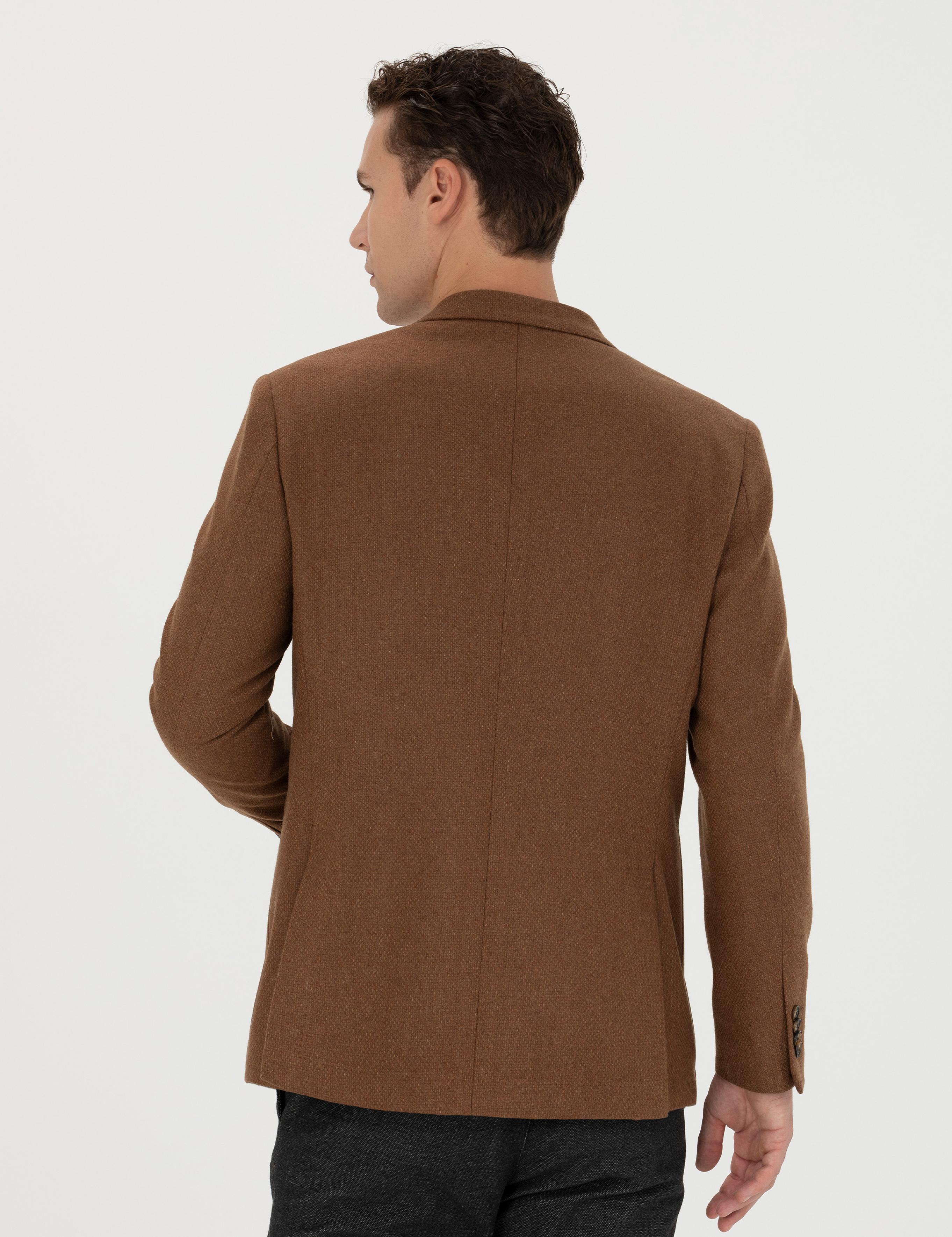 Kiremit Slim Fit Yün Karışımlı Ceket