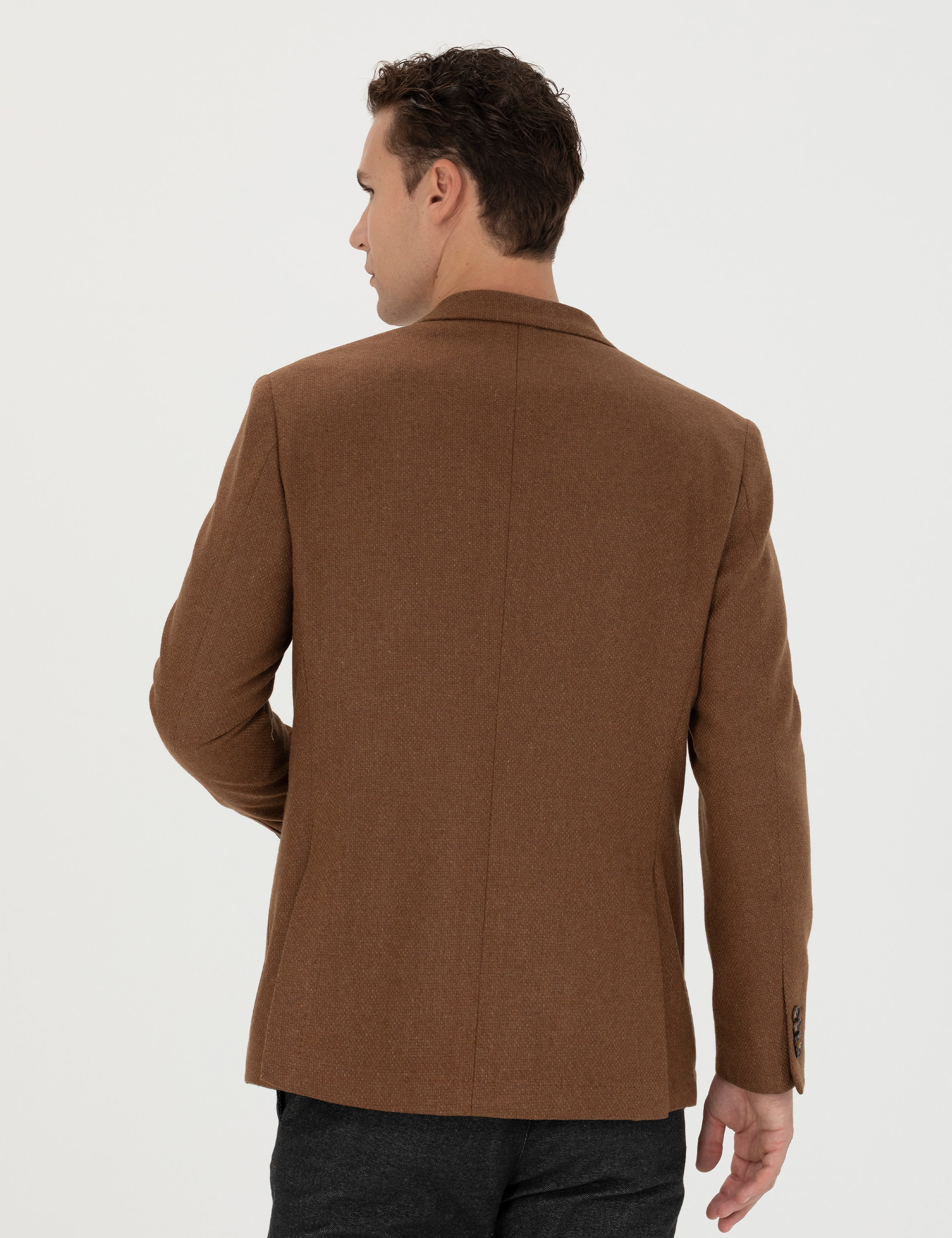 Kiremit Slim Fit Yün Karışımlı Ceket