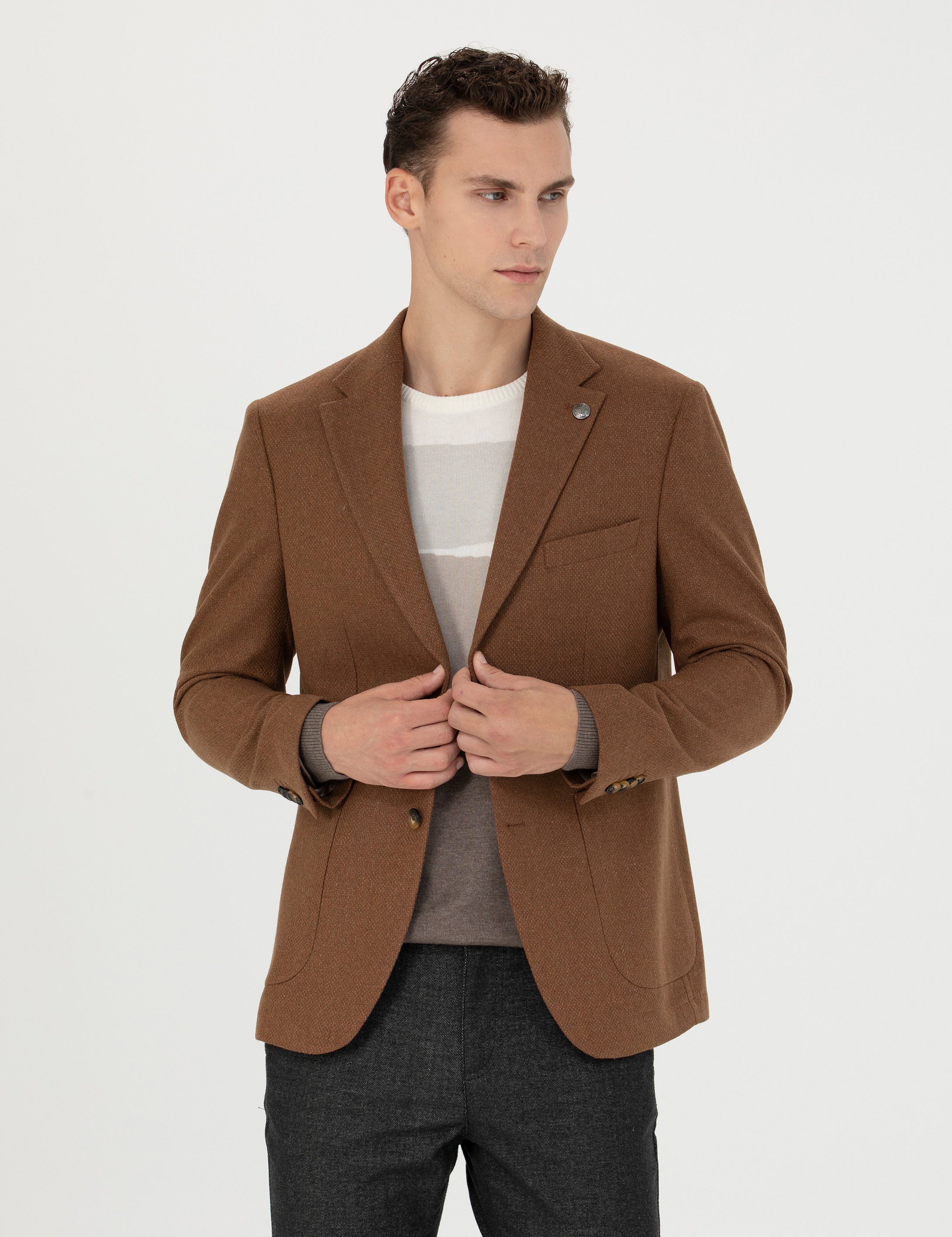 Kiremit Slim Fit Yün Karışımlı Ceket - Image 3