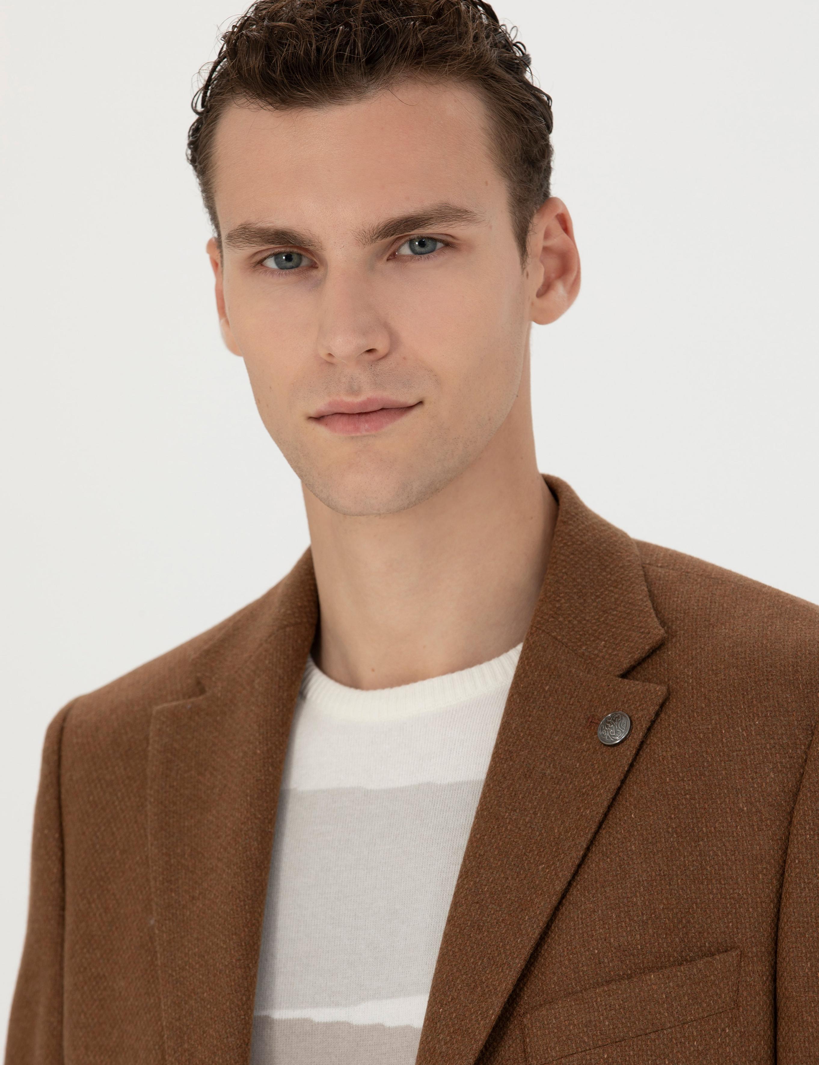 Kiremit Slim Fit Yün Karışımlı Ceket