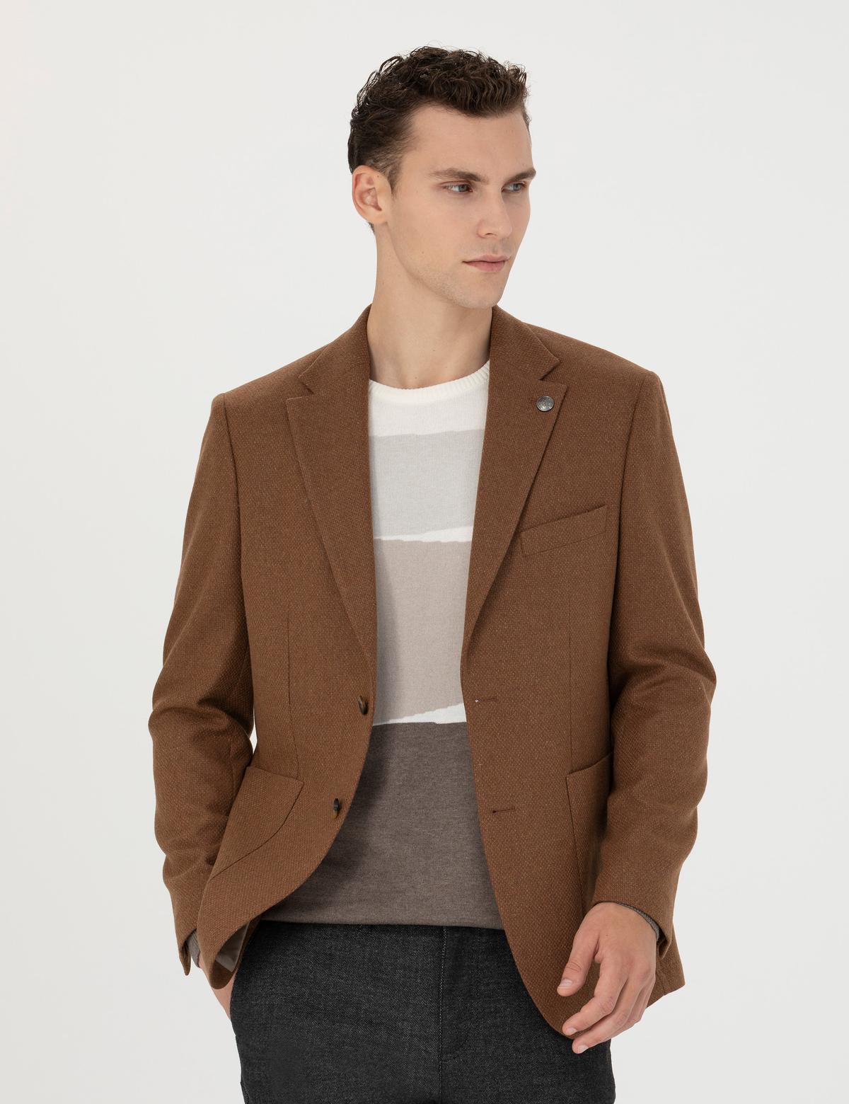 Kiremit Slim Fit Yün Karışımlı Ceket