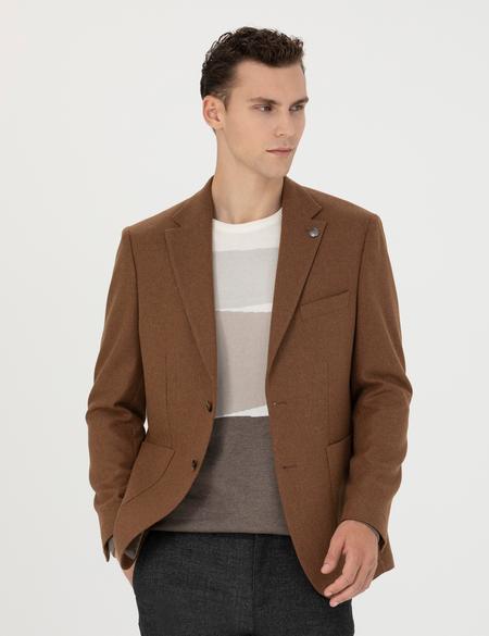 Kiremit Slim Fit Yün Karışımlı Ceket - 50276921173